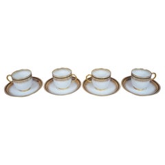 4 Antique French Pouyat Limoges Ivory Gold Demitasse Tea Coffee Cups Saucers