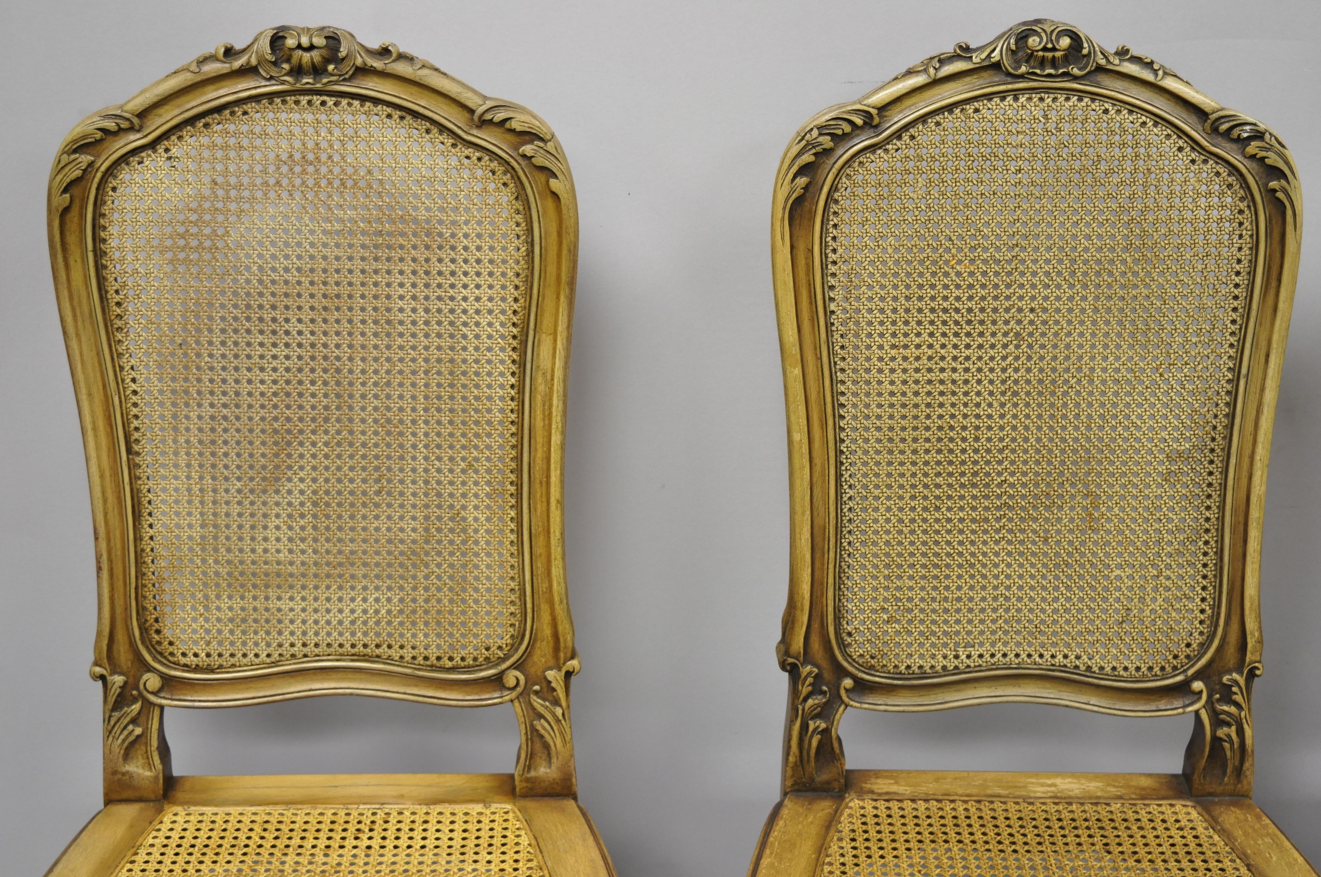 4 Antique French Provincial Louis XV Style Carved Walnut and Cane Dining Chairs In Good Condition In Philadelphia, PA