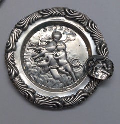4 Antique Germany 800 Silver Cherub Putti Round Ashtrays