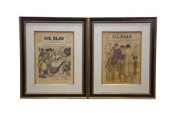 4 Antique Gil Blas French Belle Époque Newspaper Advertising Framed Steinlen 23"