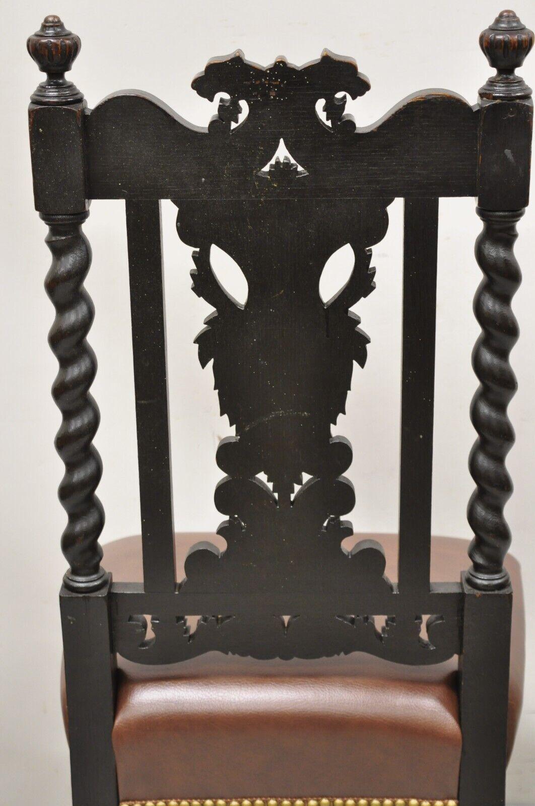 4 Antique Italian Renaissance Revival Gothic Carved Oak Figural Dining Chairs 4