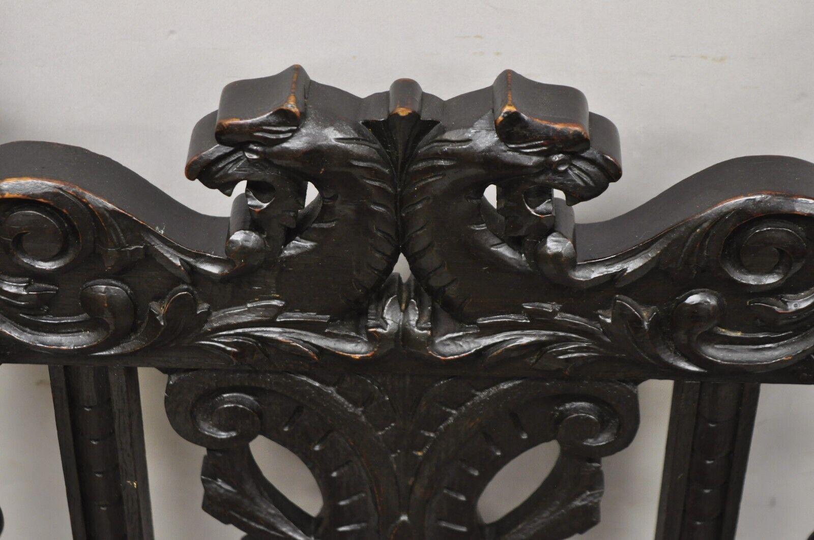 19th Century 4 Antique Italian Renaissance Revival Gothic Carved Oak Figural Dining Chairs