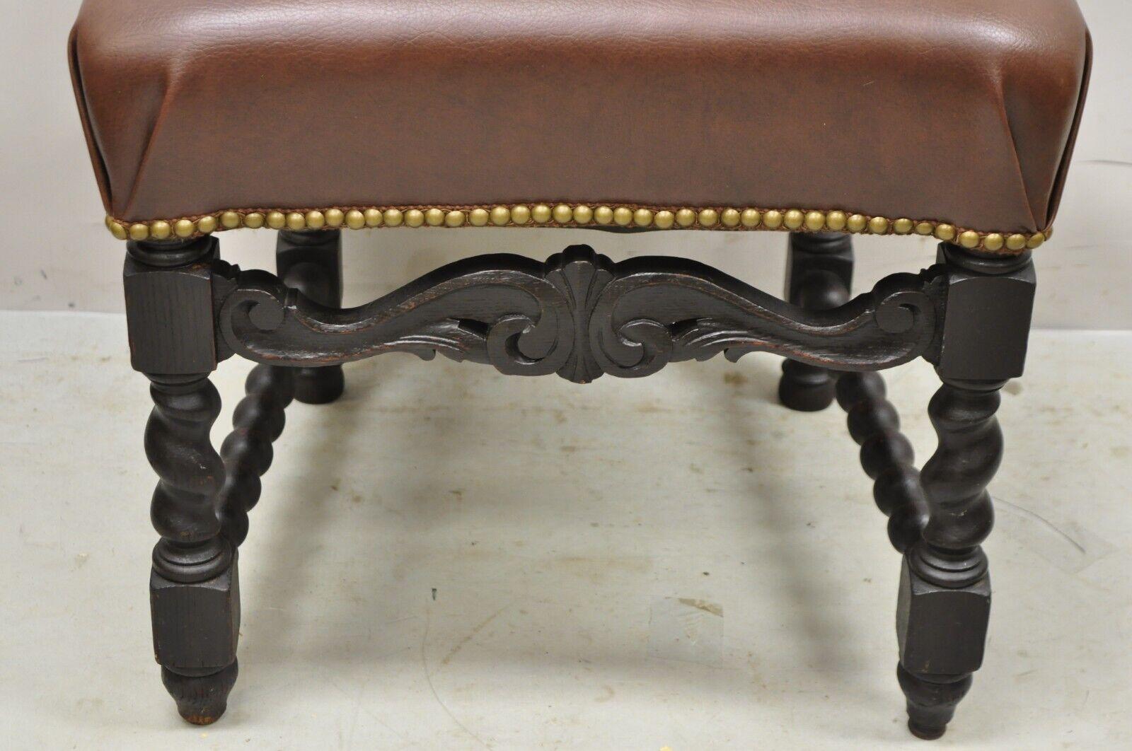 4 Antique Italian Renaissance Revival Gothic Carved Oak Figural Dining Chairs 2