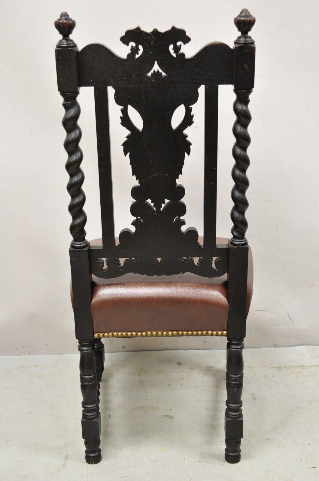 4 Antique Italian Renaissance Revival Gothic Carved Oak Figural Dining Chairs 3
