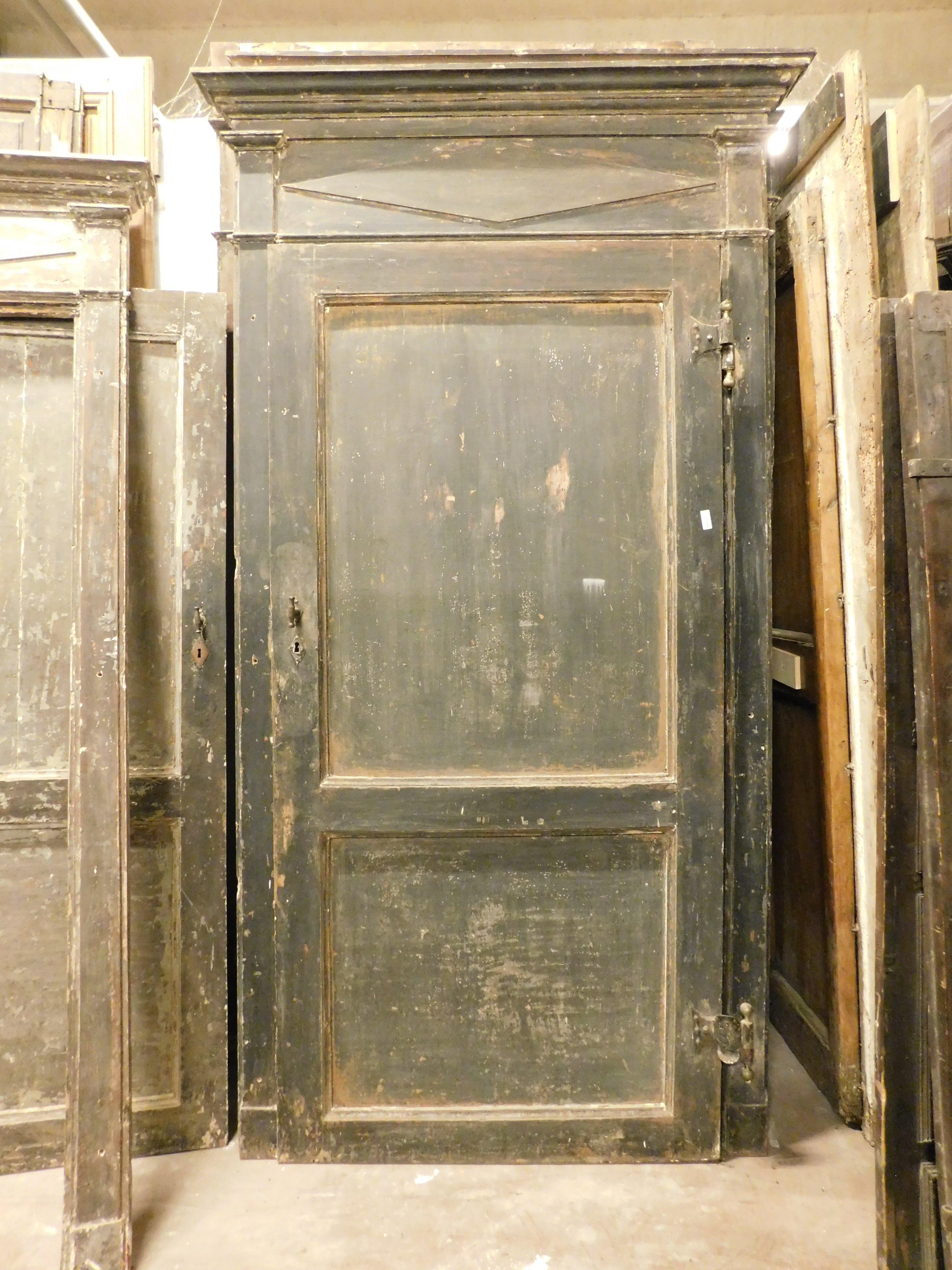 Poplar 4 antique lacquered doors, first patina and original frame, Italy For Sale