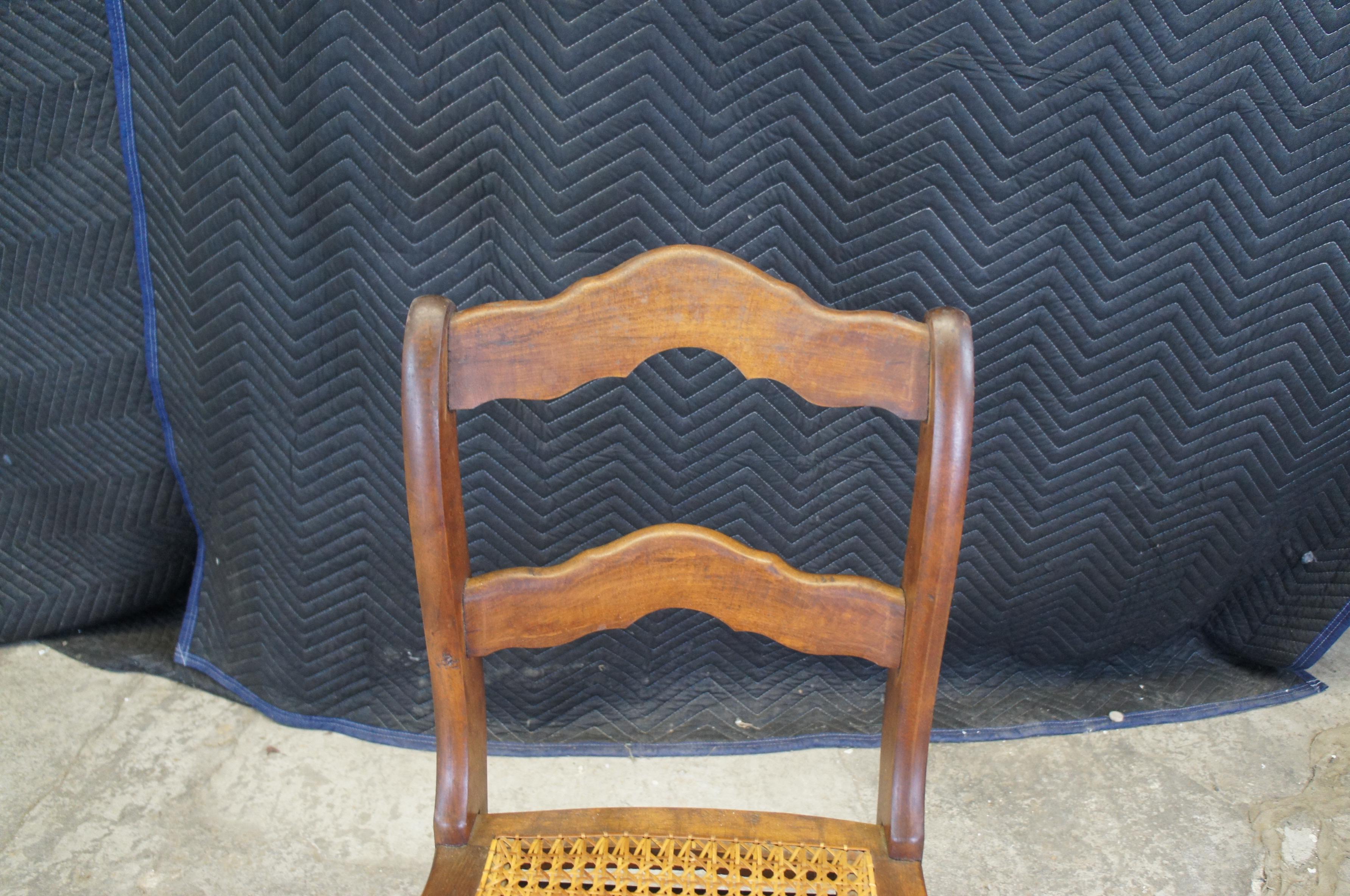 4 Antique Late Victorian American Oak Ladderback Dining Side Chairs Cane Seat 7