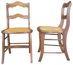 4 Antique Late Victorian American Oak Ladderback Dining Side Chairs Cane Seat