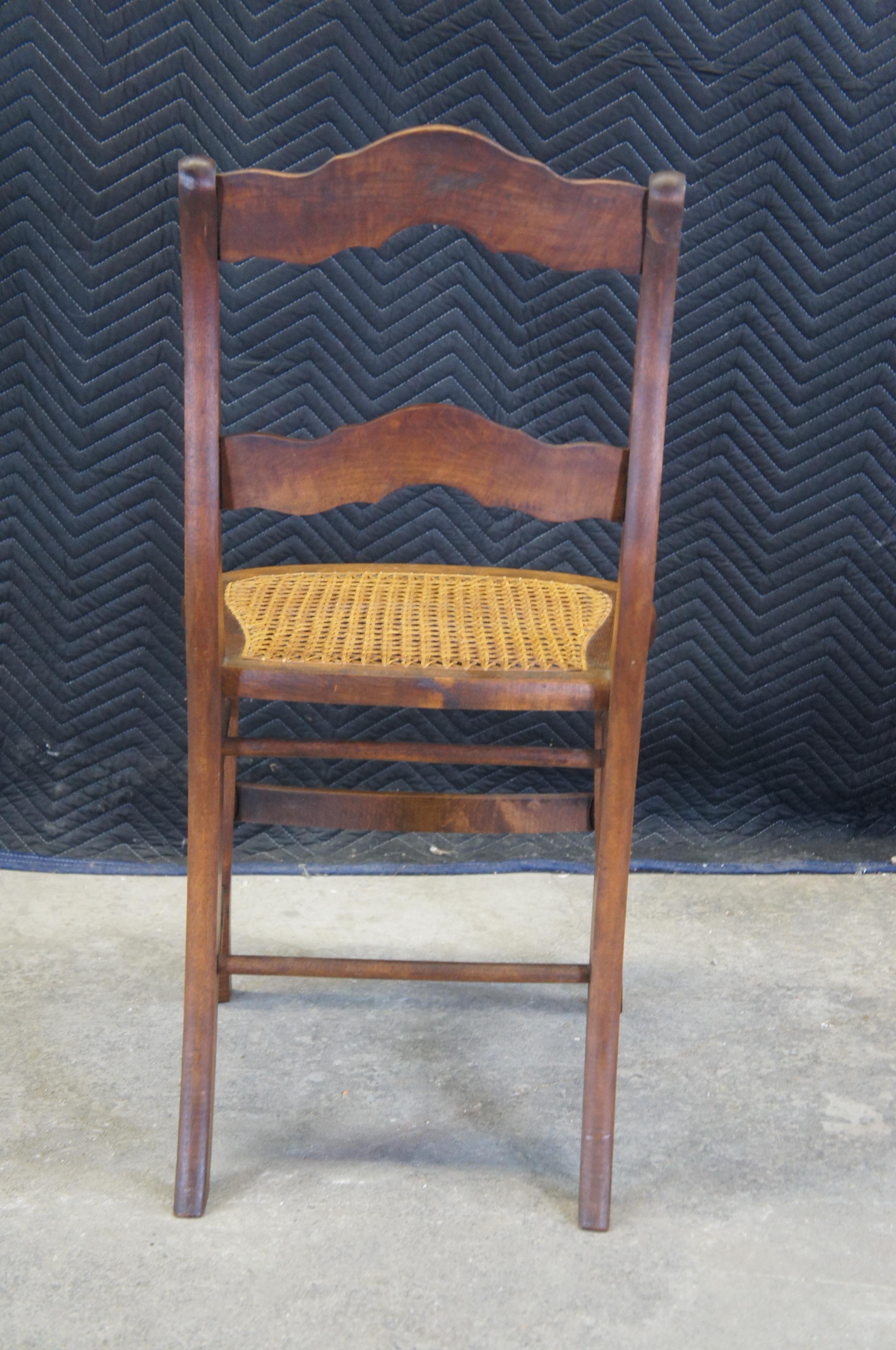 4 Antique Late Victorian American Oak Ladderback Dining Side Chairs Cane Seat 1