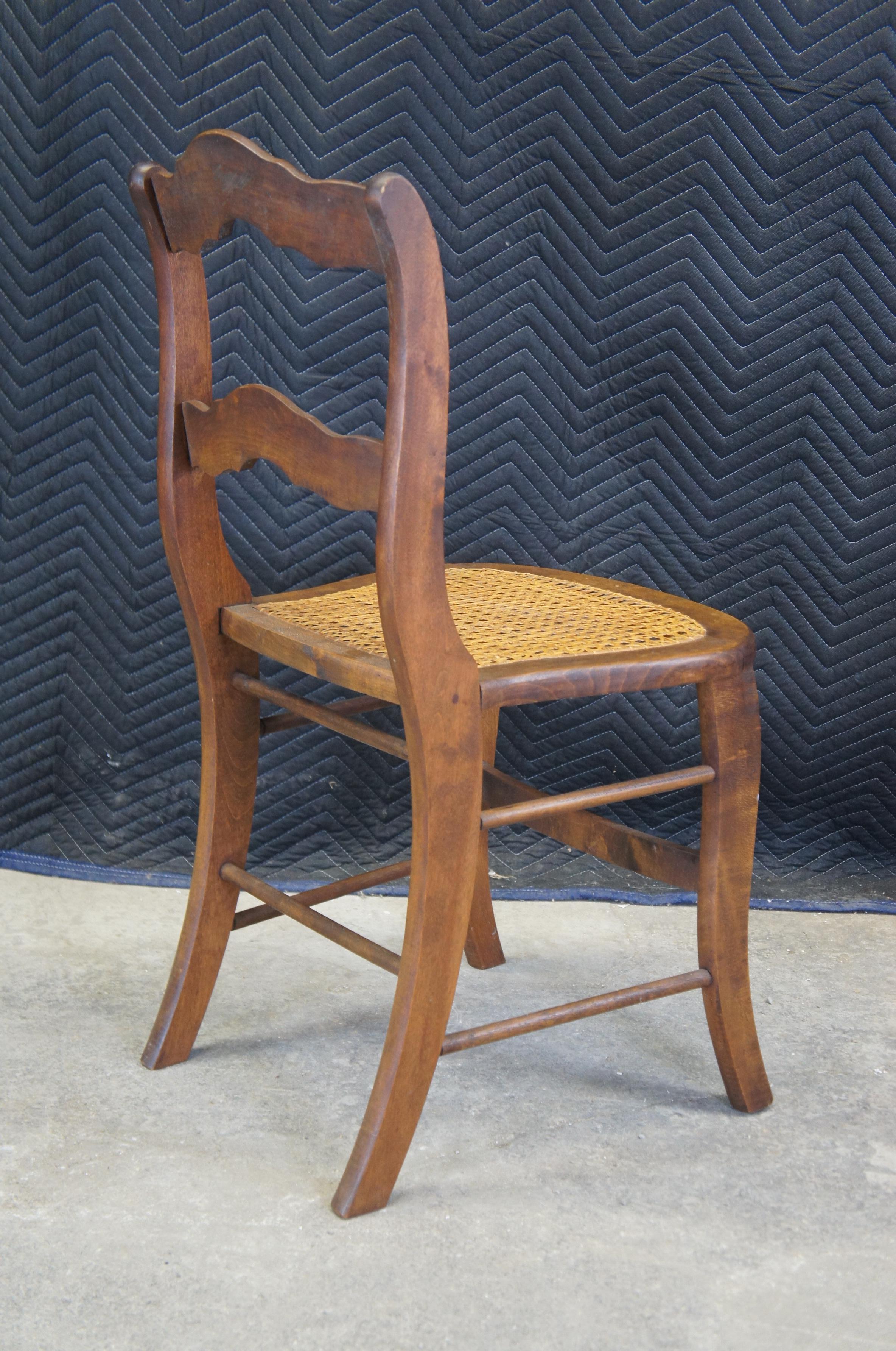 4 Antique Late Victorian American Oak Ladderback Dining Side Chairs Cane Seat 2