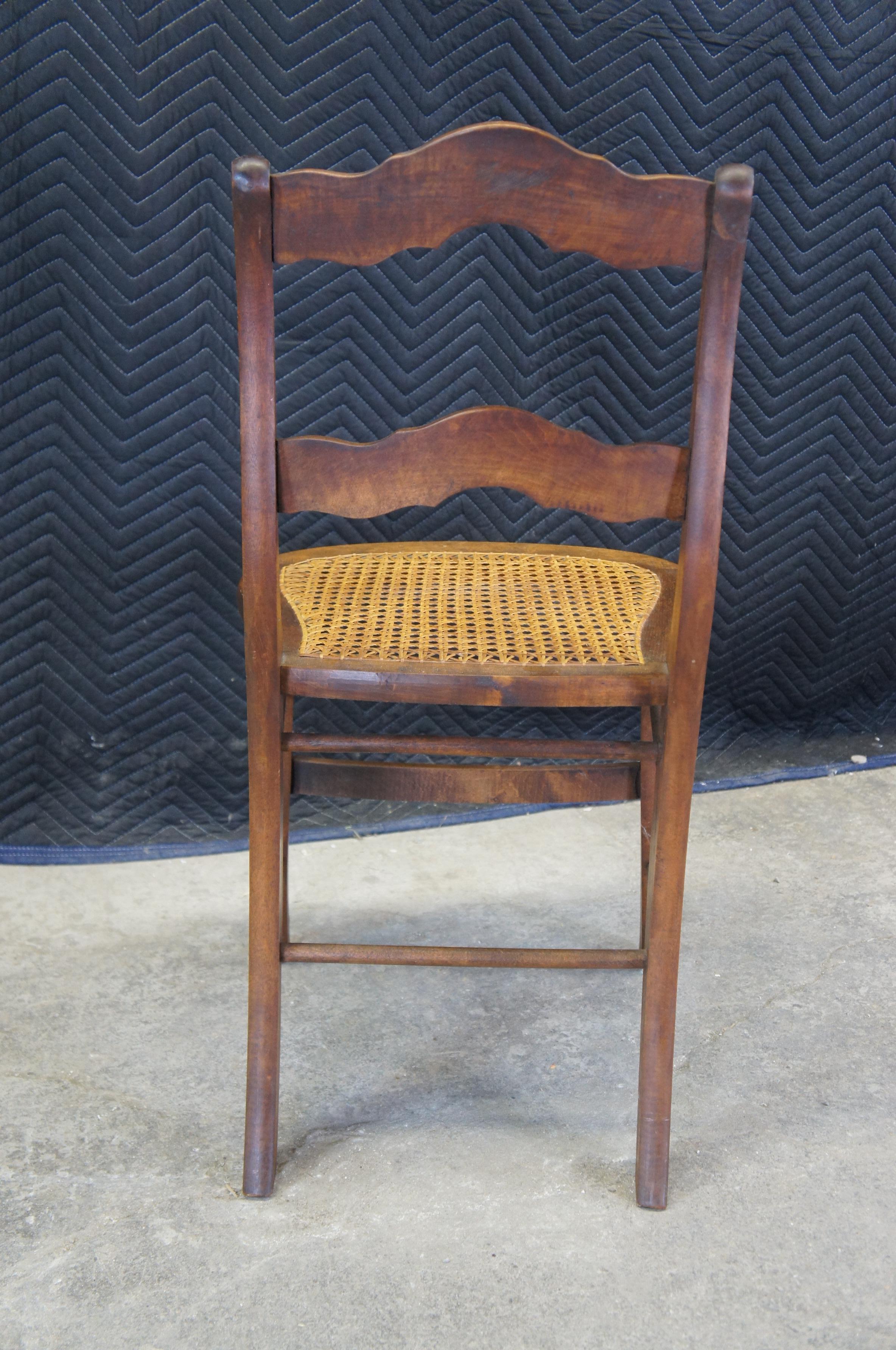 4 Antique Late Victorian American Oak Ladderback Dining Side Chairs Cane Seat 5