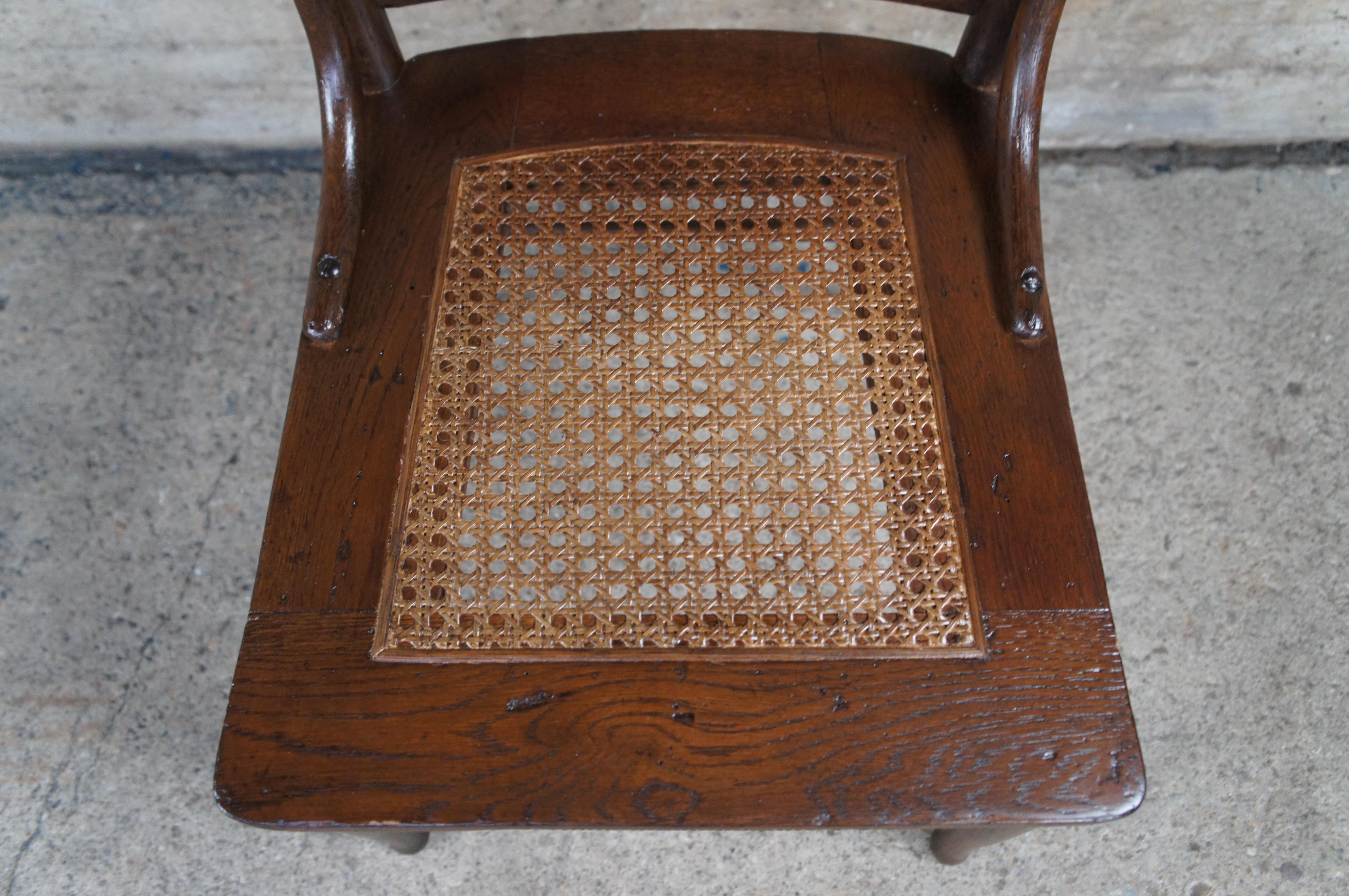4 Antique Oak Press Back Carved Dining Chairs Cane Seat Spindled In Good Condition For Sale In Dayton, OH