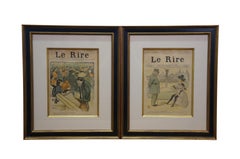 4 Antique Le Rire French Belle Epoque Satirical Comic Journal Framed Art 20"