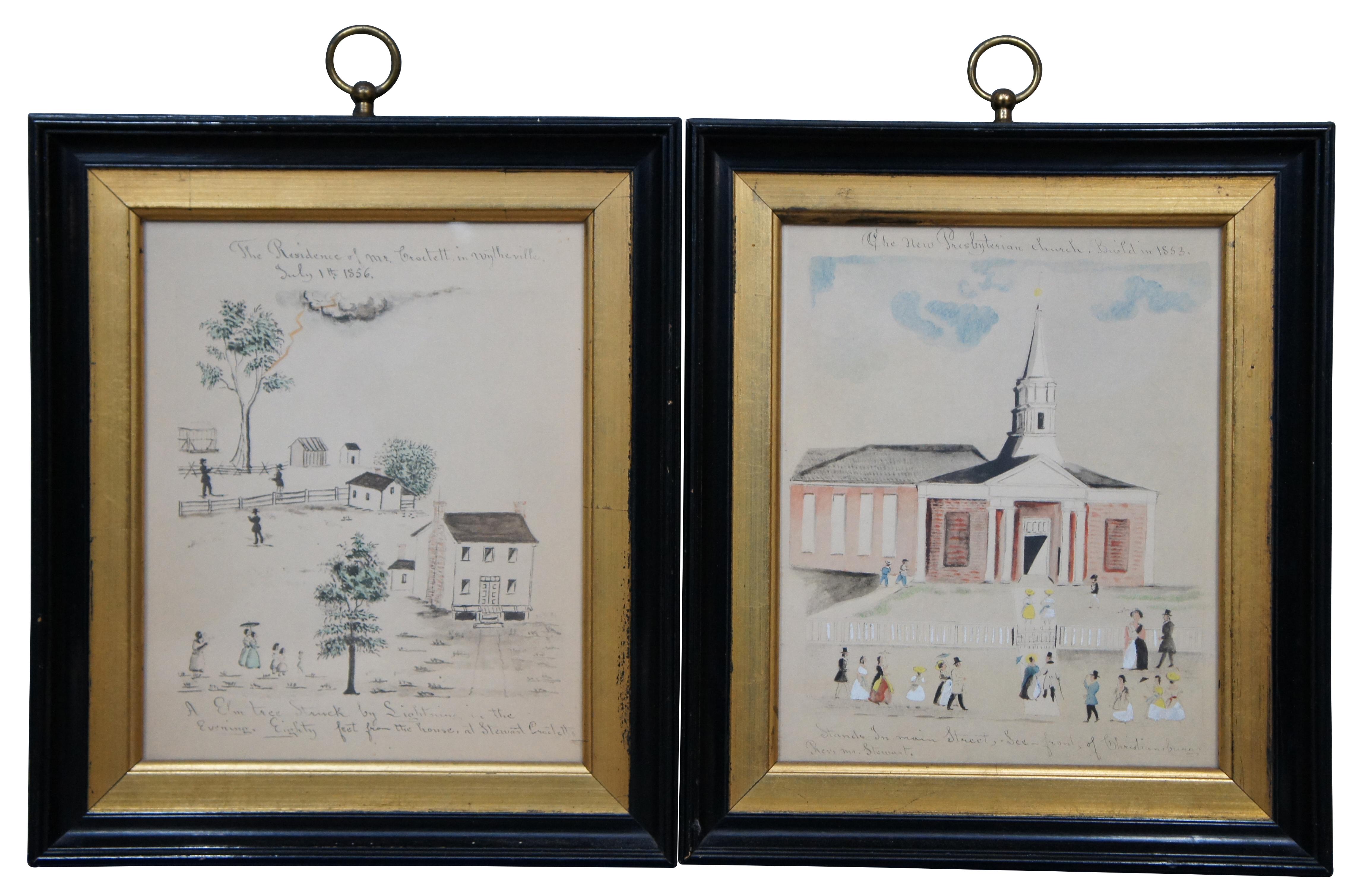 4 Antique Lewis Miller Framed Folk Art Colored Pennsylvania Dutch Prints In Good Condition In Dayton, OH