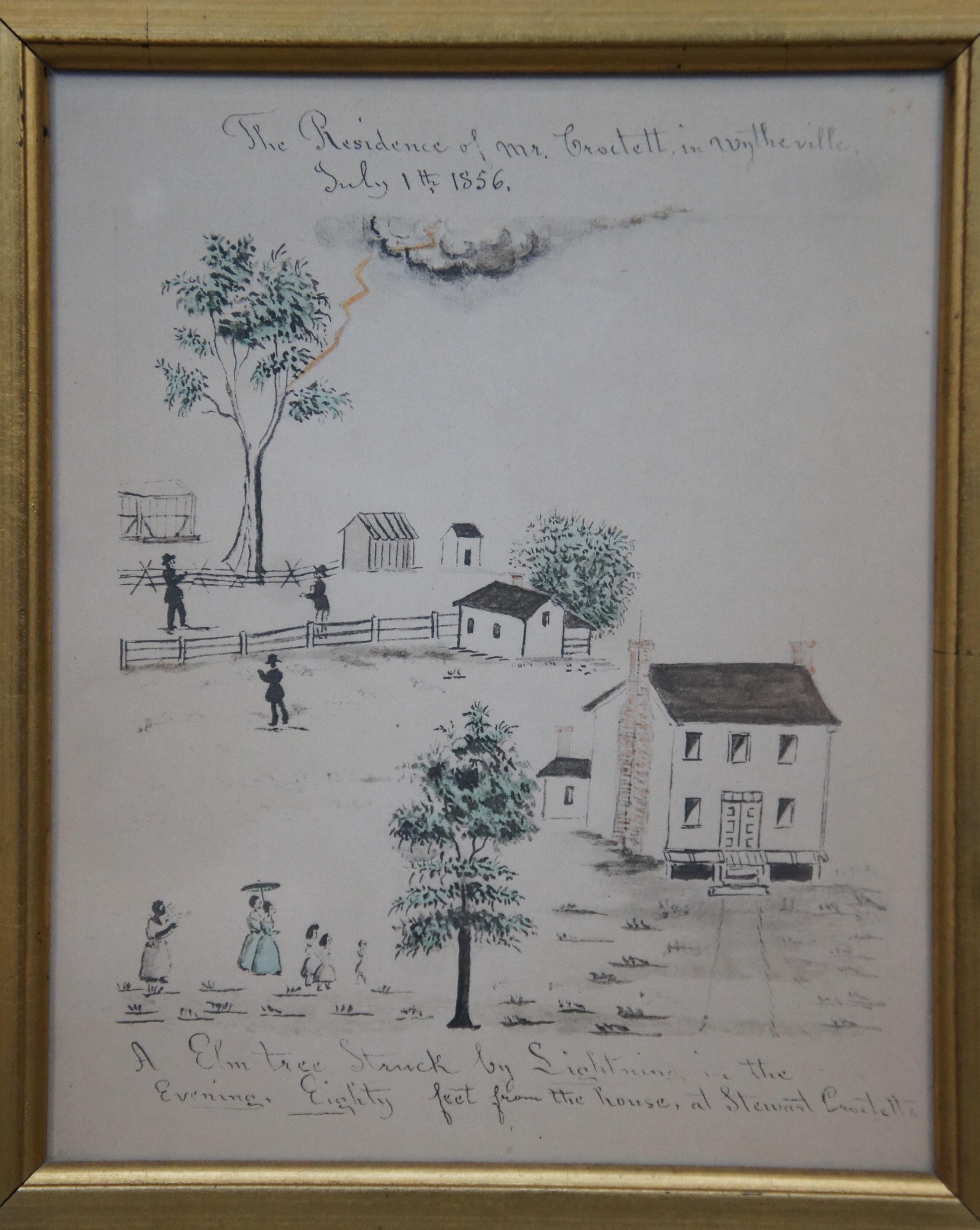 Paper 4 Antique Lewis Miller Framed Folk Art Colored Pennsylvania Dutch Prints