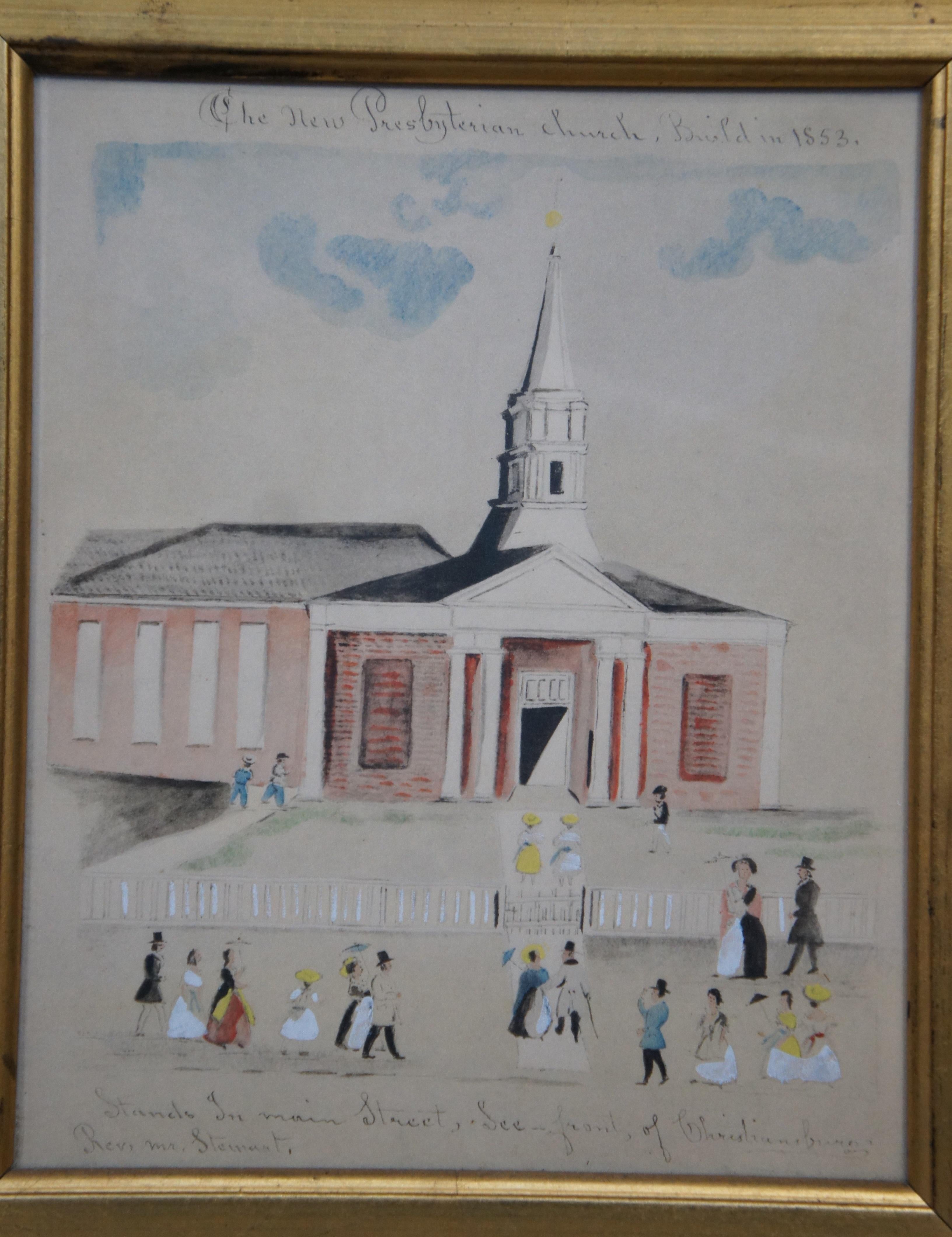 4 Antique Lewis Miller Framed Folk Art Colored Pennsylvania Dutch Prints 1