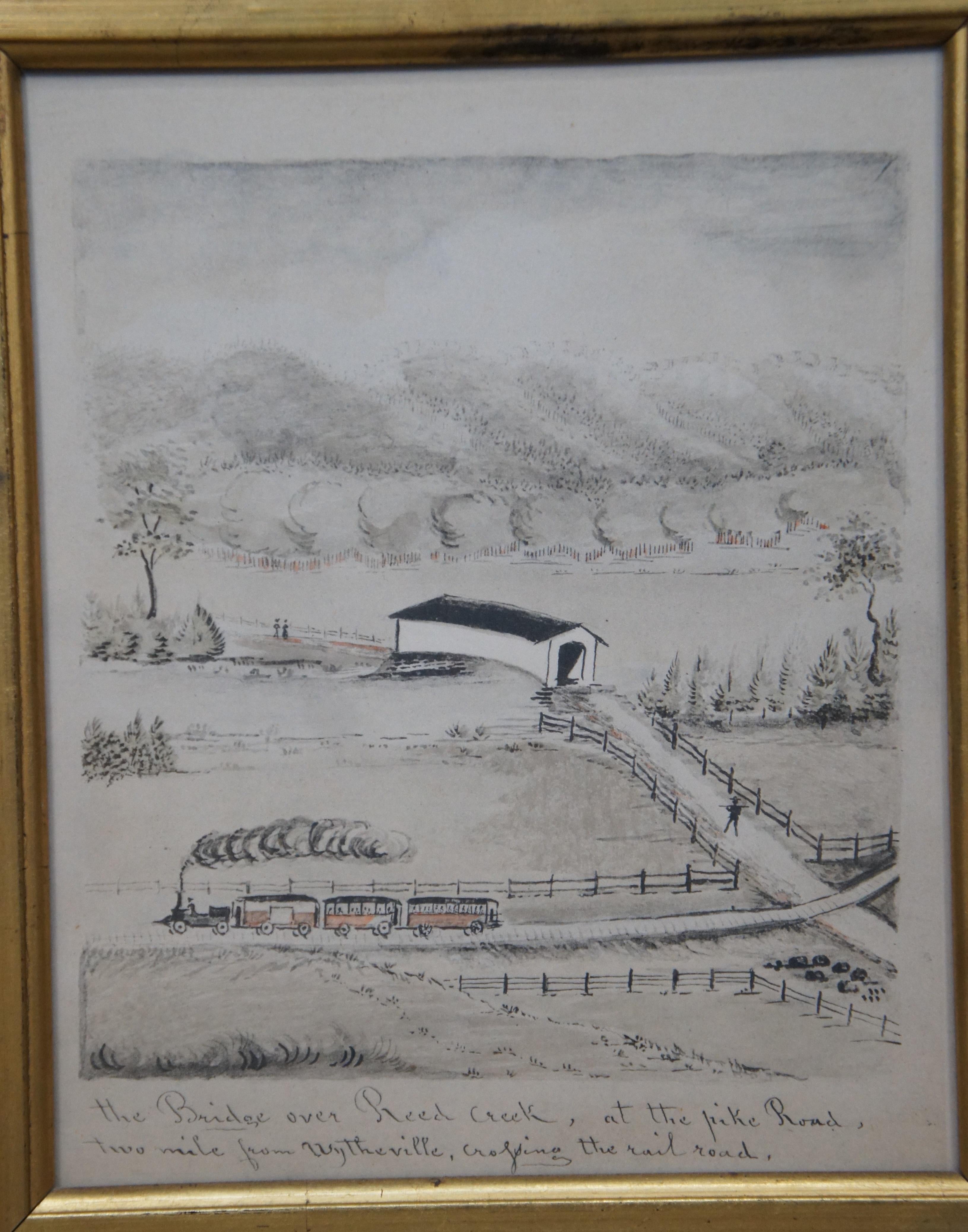 4 Antique Lewis Miller Framed Folk Art Colored Pennsylvania Dutch Prints 2