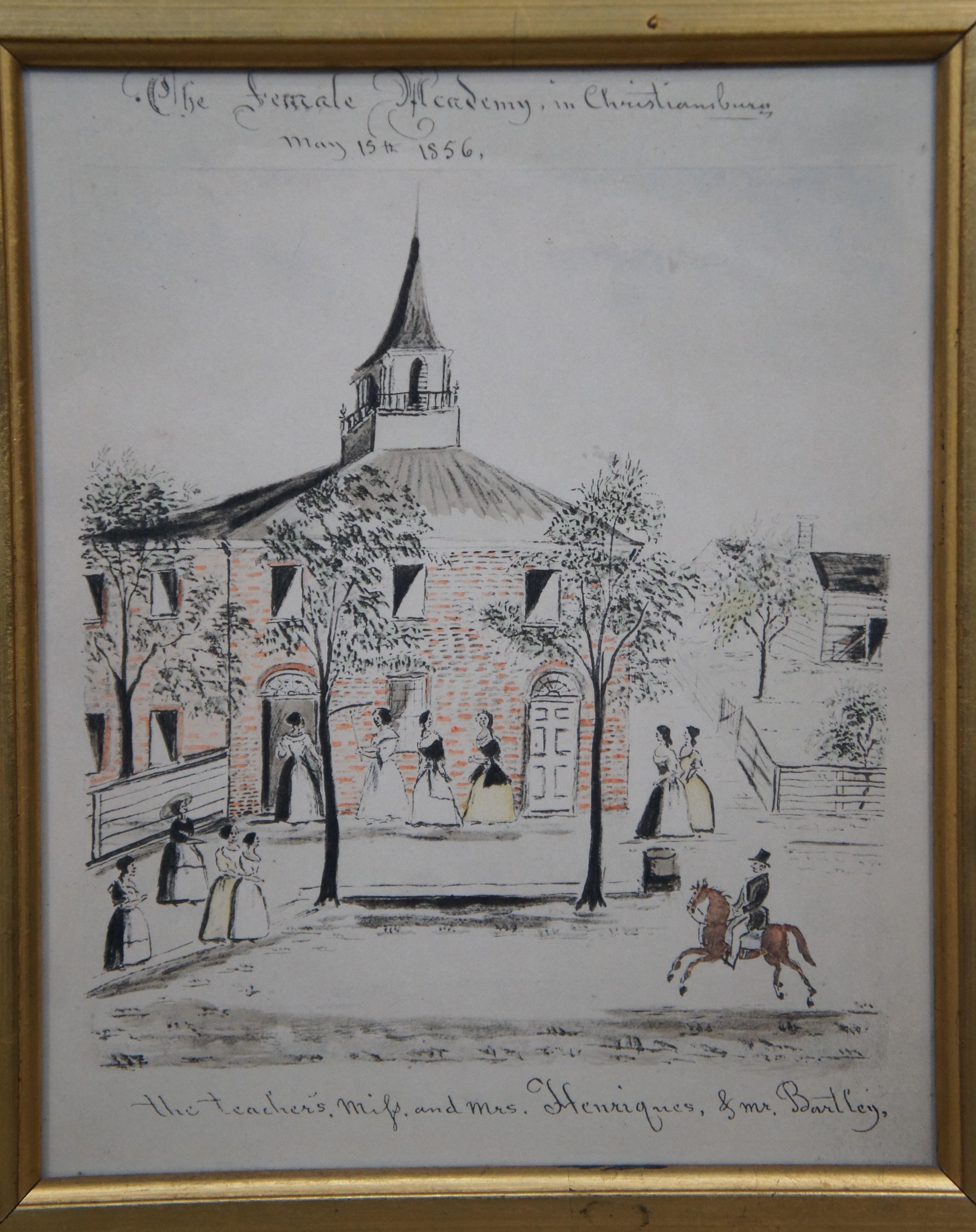 4 Antique Lewis Miller Framed Folk Art Colored Pennsylvania Dutch Prints 3