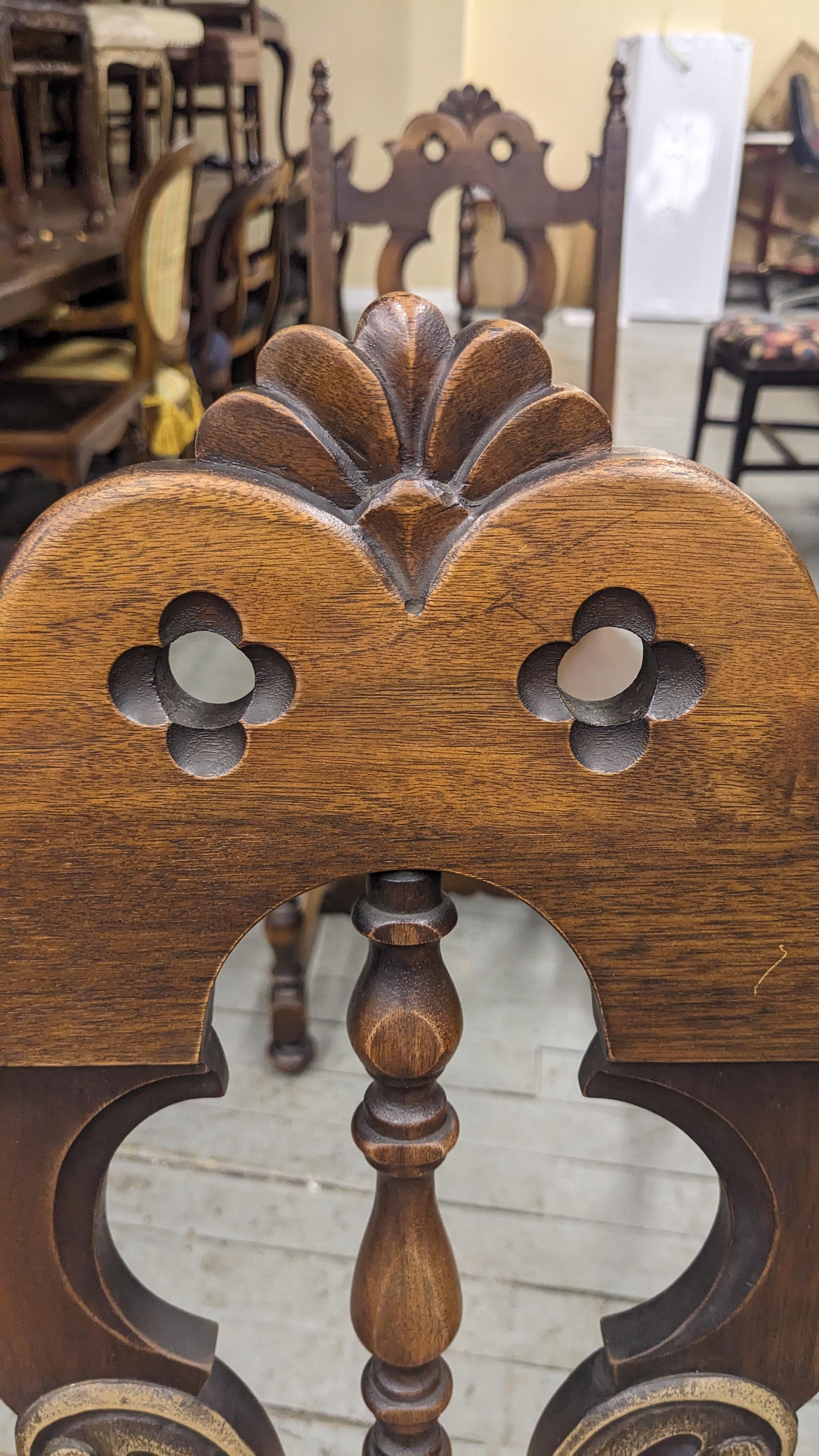 4 Antique Lifetime Furniture Jacobean Gothic Spanish Walnut Dining Chairs Set 8