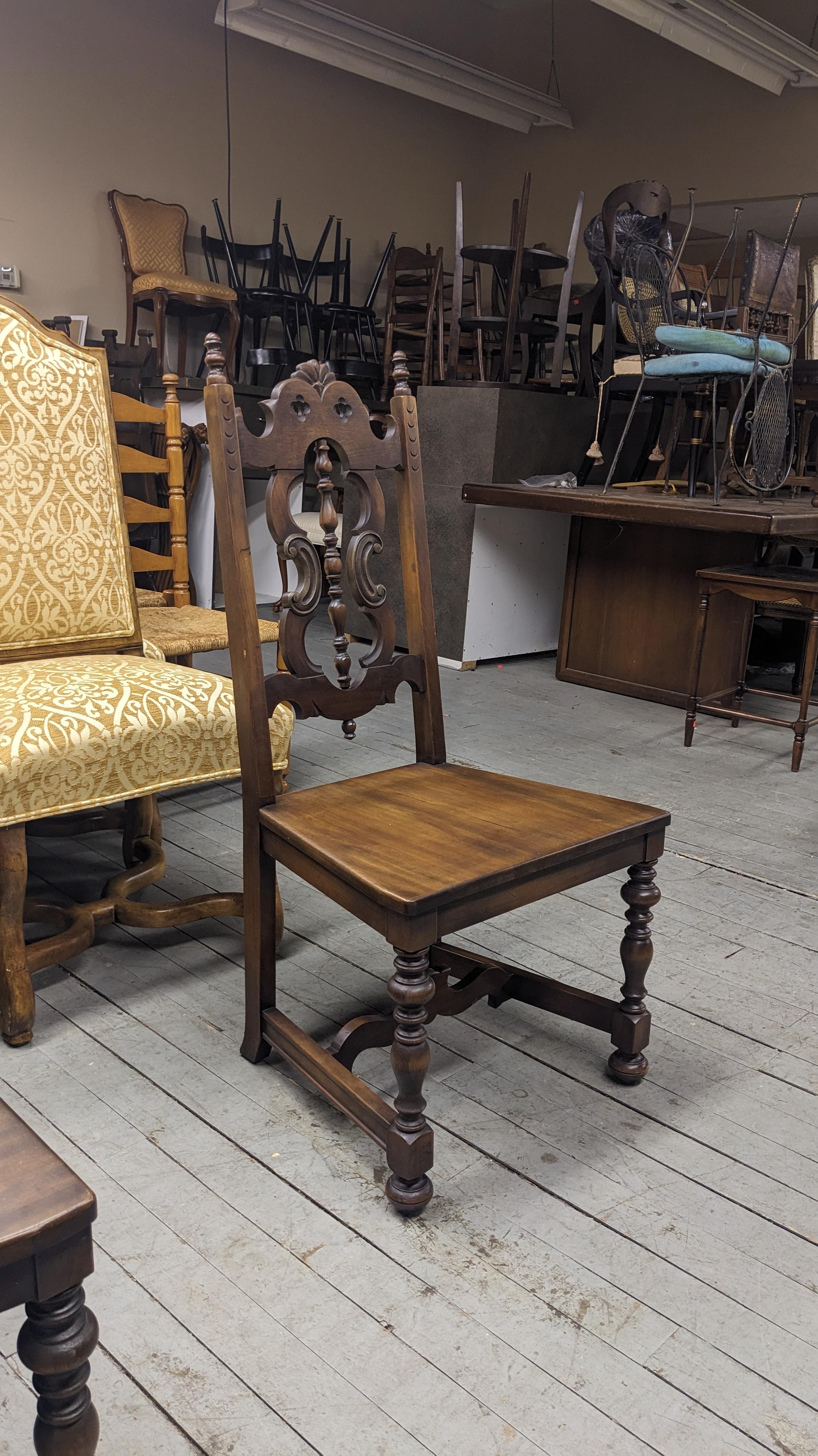 19th Century 4 Antique Lifetime Furniture Jacobean Gothic Spanish Walnut Dining Chairs Set