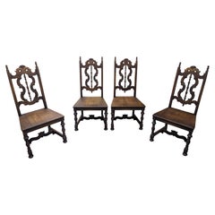 4 Retro Lifetime Furniture Jacobean Gothic Spanish Walnut Dining Chairs Set