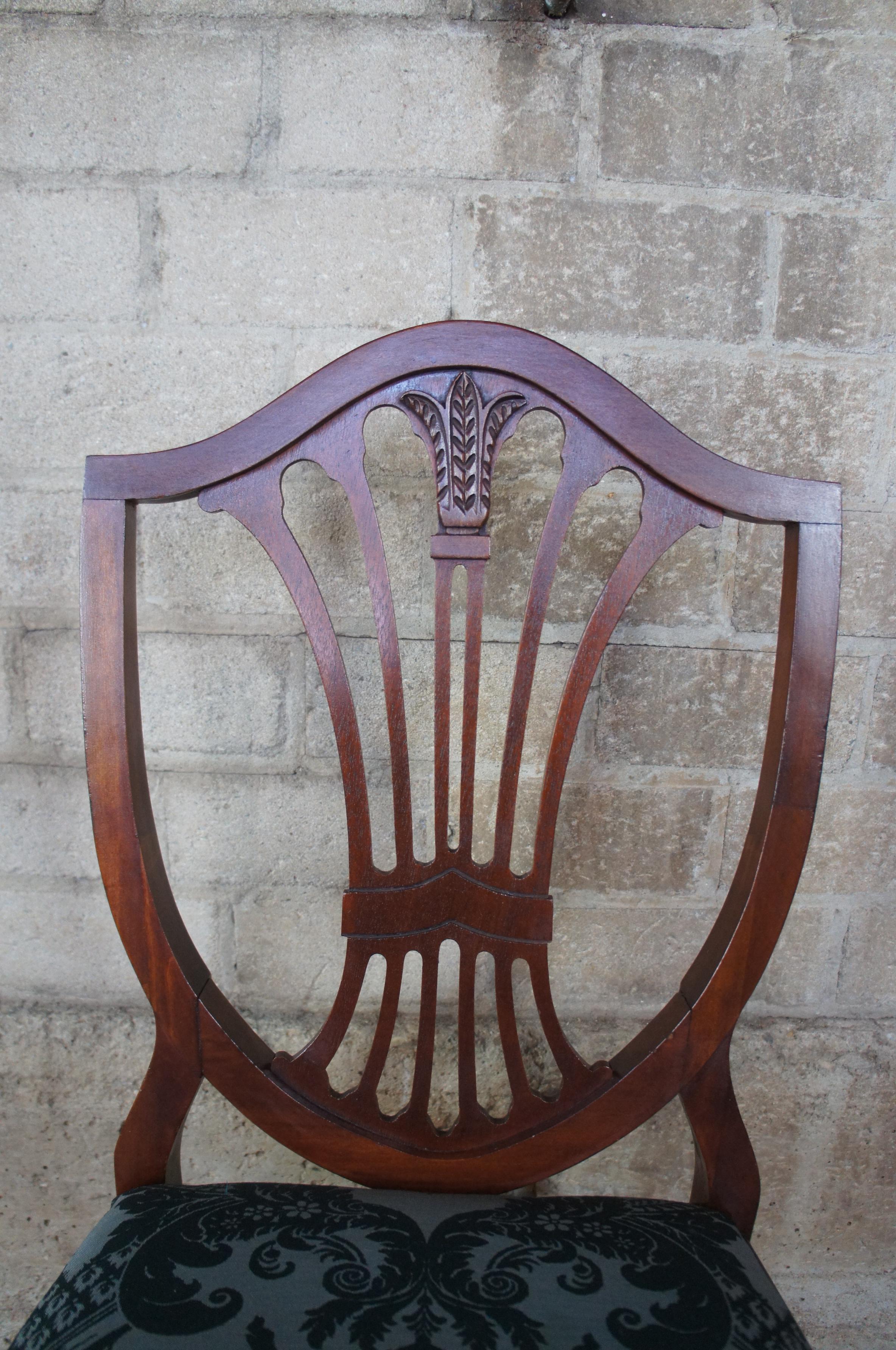 Mid-20th Century 4 Antique Mahogany Sheraton Style Hepplewhite Shield Back Side Dining Chairs