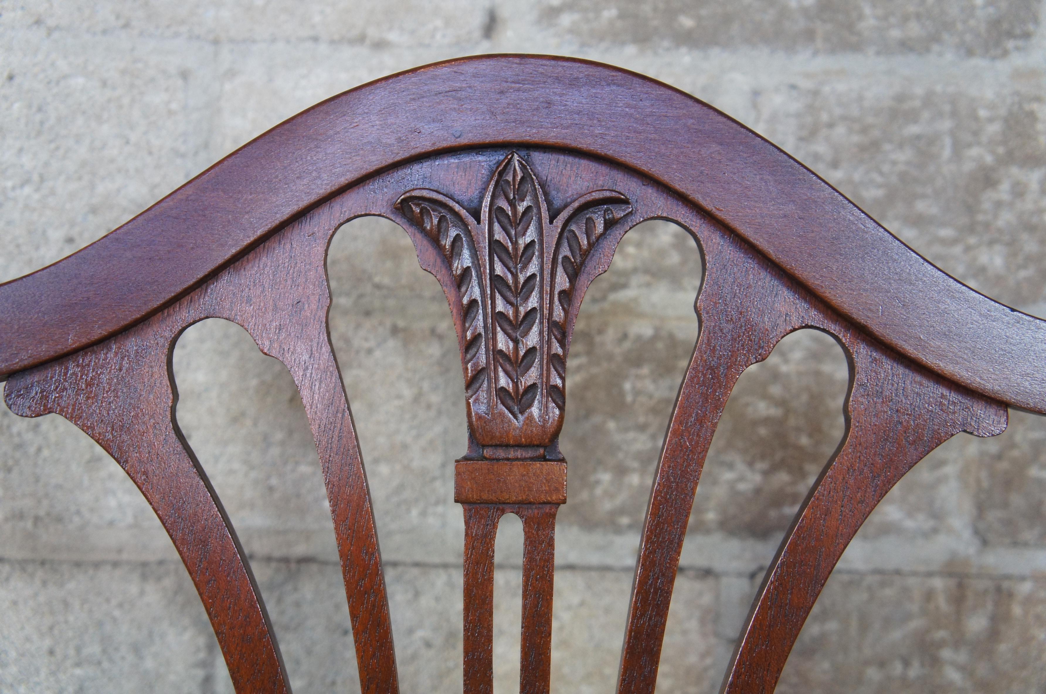 Fabric 4 Antique Mahogany Sheraton Style Hepplewhite Shield Back Side Dining Chairs