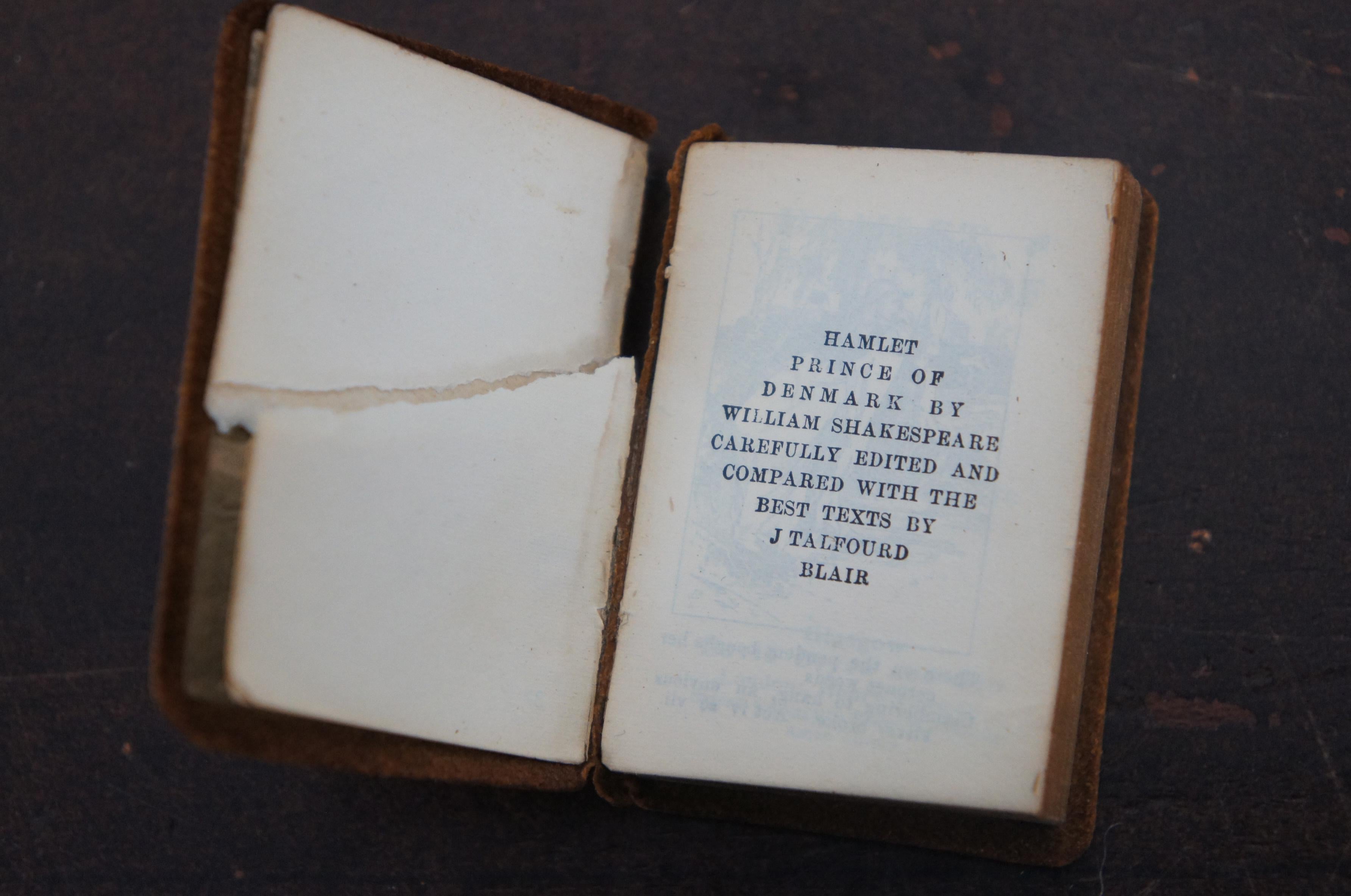 20th Century 4 Antique Miniature Books Little Webster Dictionary Shakespeare Talfourd Blair