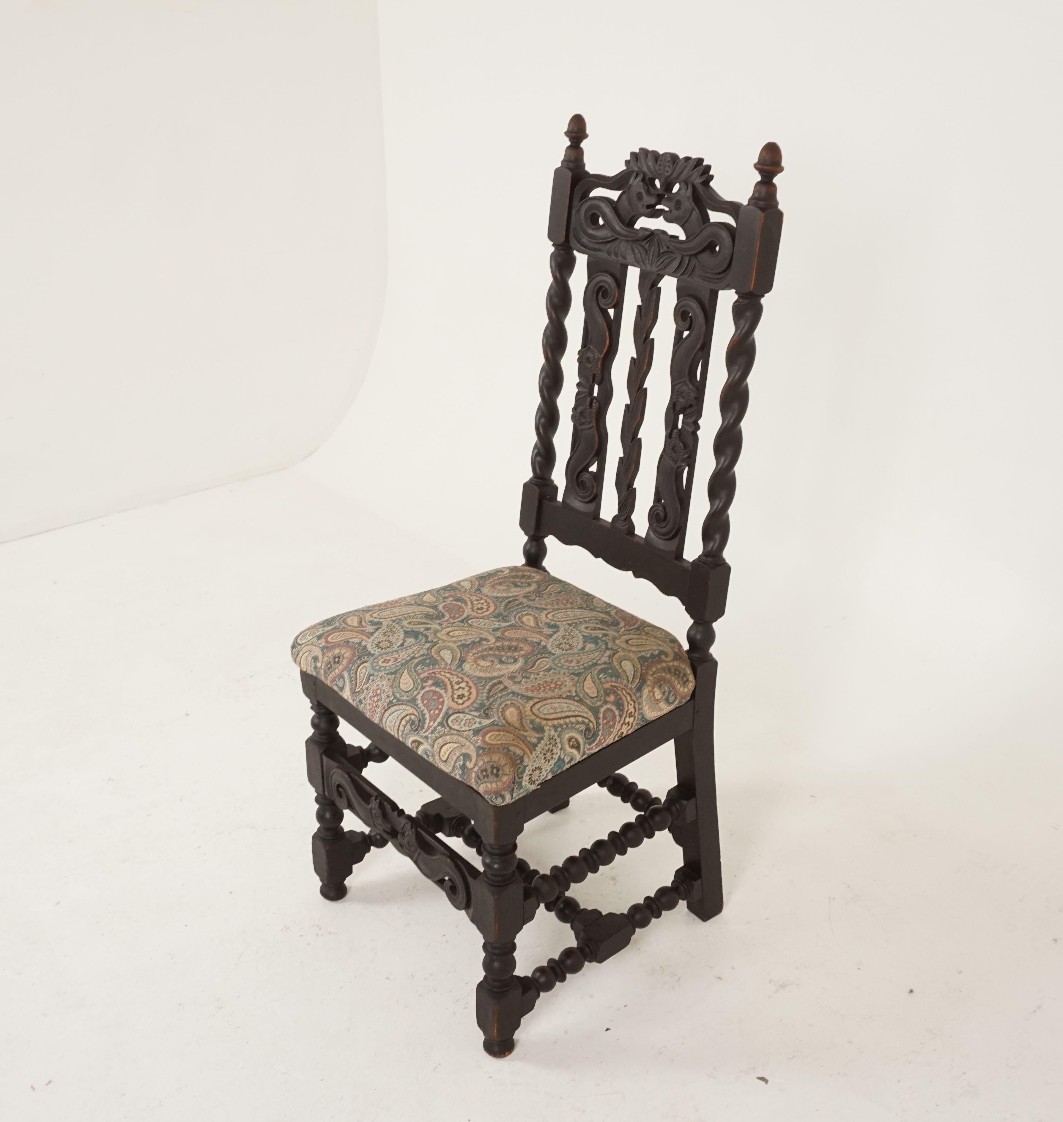 Scottish 4 Antique Oak Barley Twist Chairs, Dining Chairs, Scotland, 1890, B1791