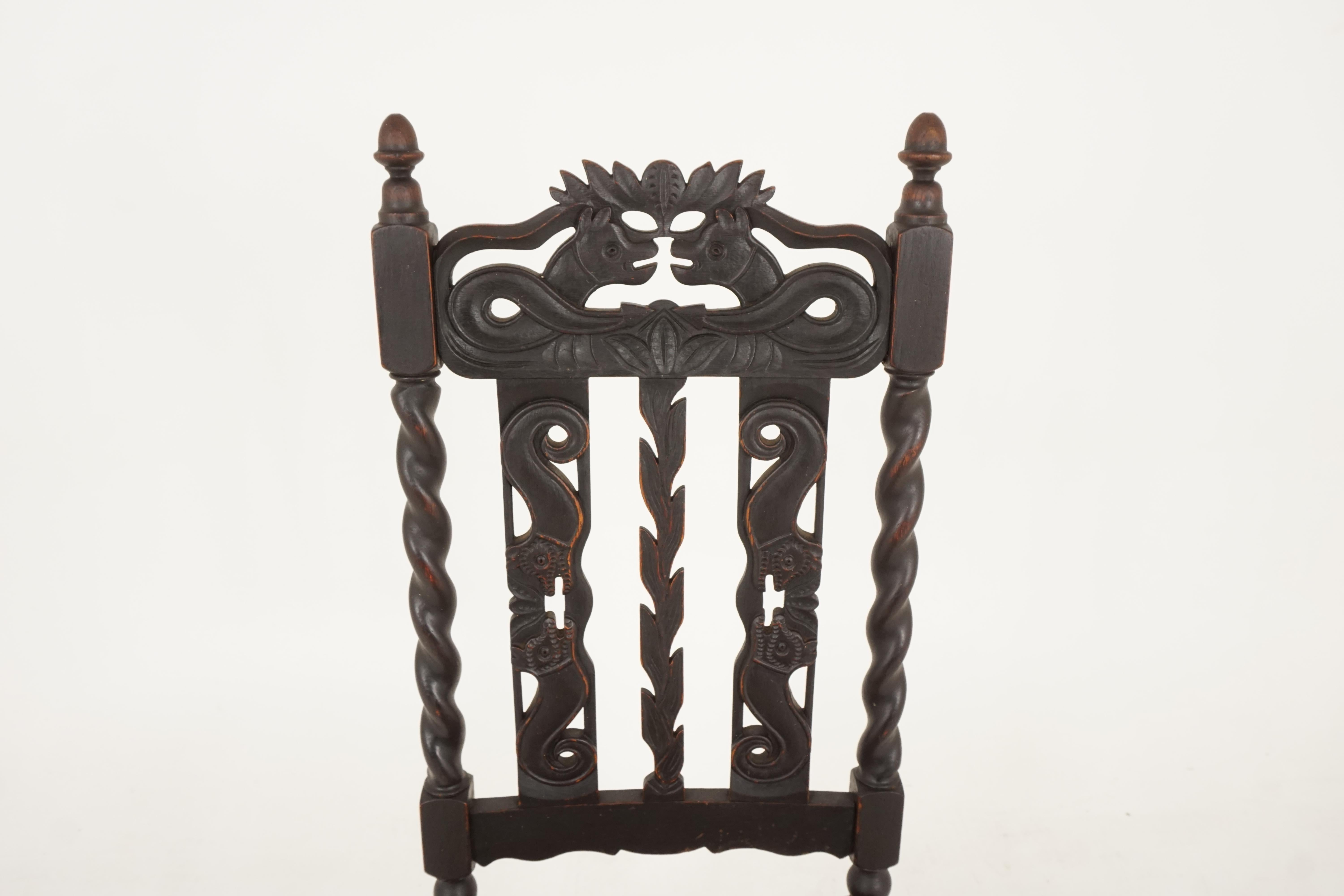 Hand-Crafted 4 Antique Oak Barley Twist Chairs, Dining Chairs, Scotland, 1890, B1791