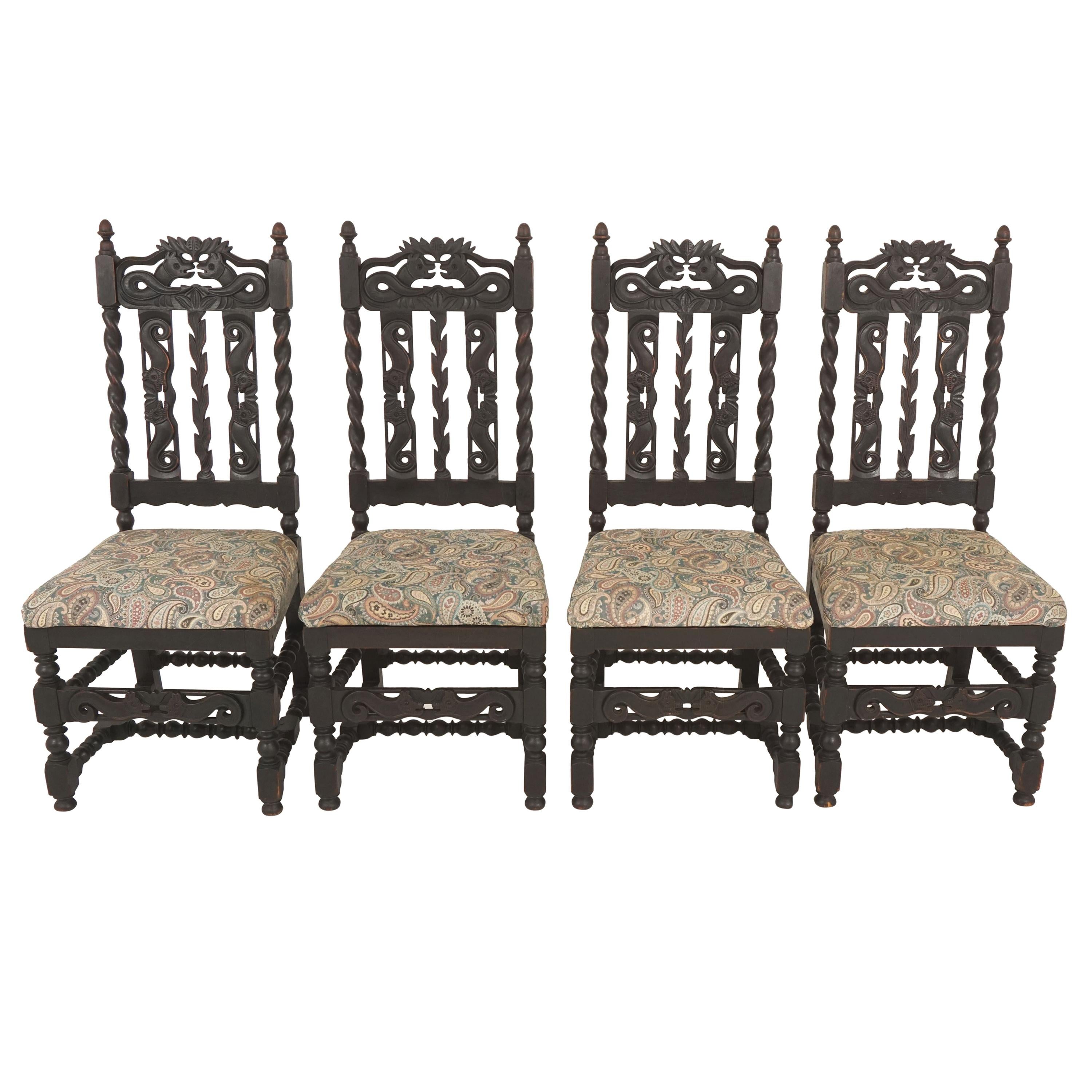 4 Antique Oak Barley Twist Chairs, Dining Chairs, Scotland, 1890, B1791