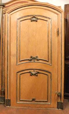 4 Antique Orange Lacquered Wooden Doors with Silver Moldings, Late 1600, Italy