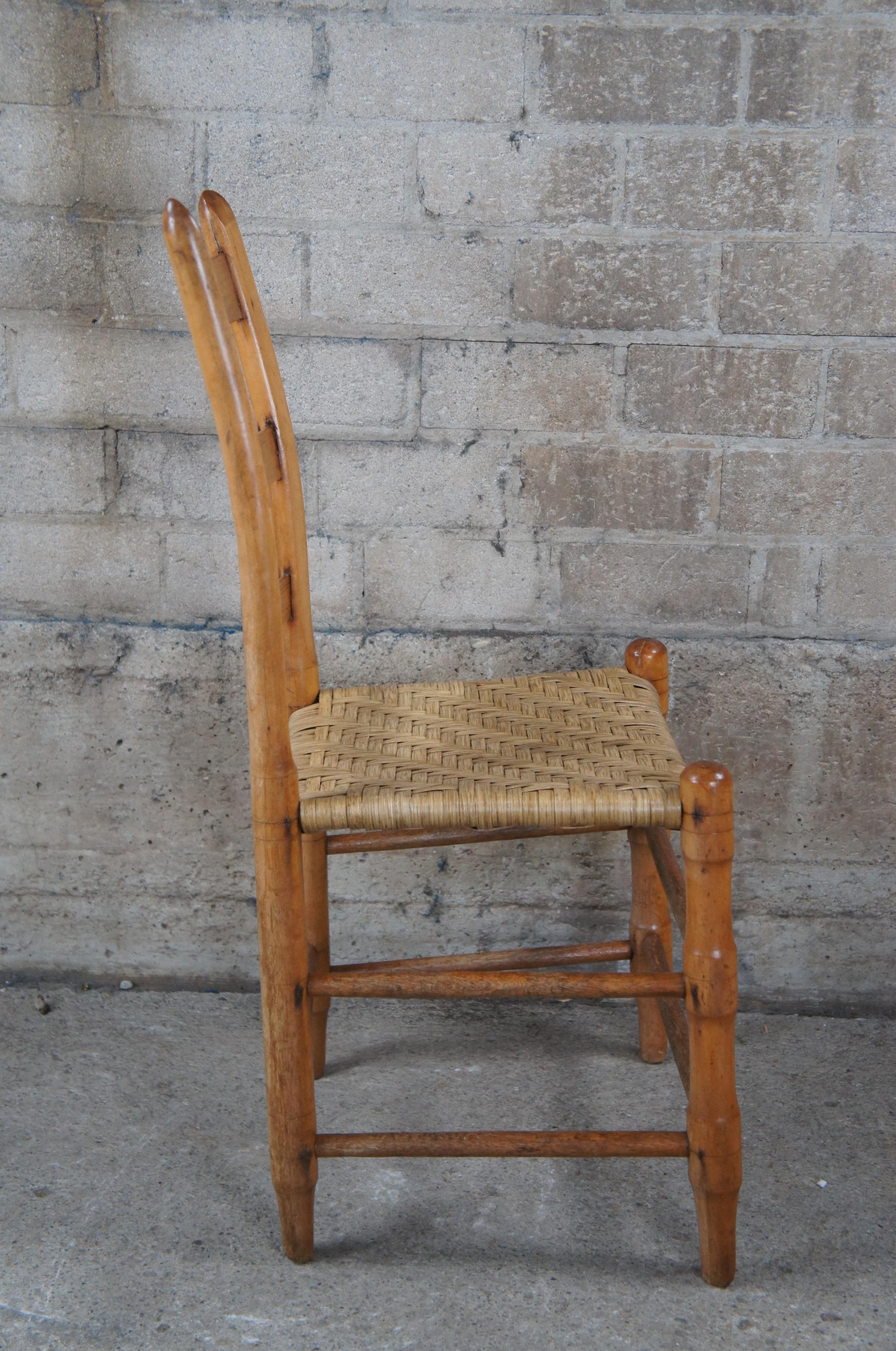 20th Century 4 Antique Primitive Shaker Maple Farmhouse Country Ladderback Rush Dining Chairs