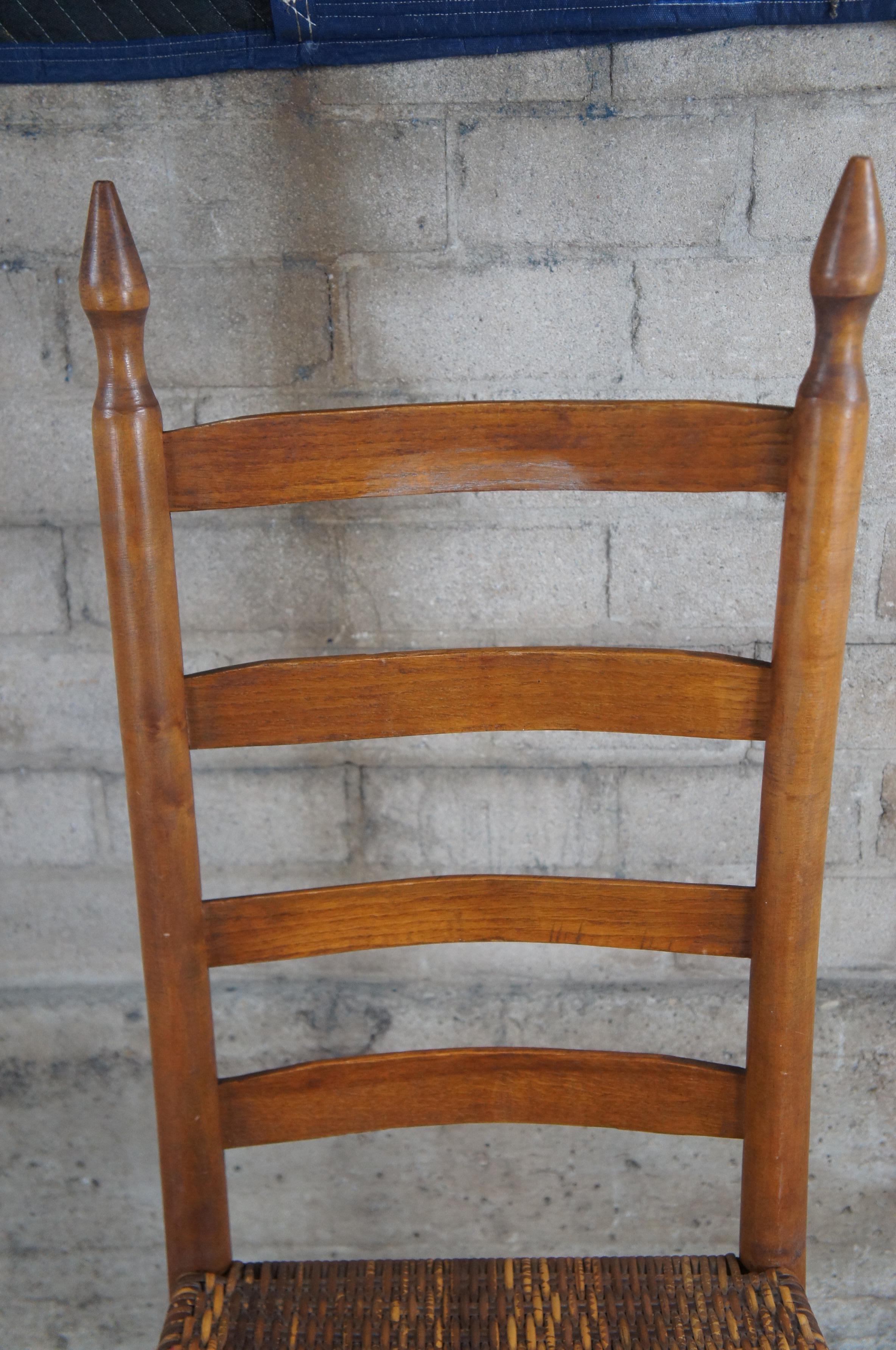 4 Antique Primitive Shaker Oak Farmhouse Country Ladderback Rattan Dining Chairs For Sale 7