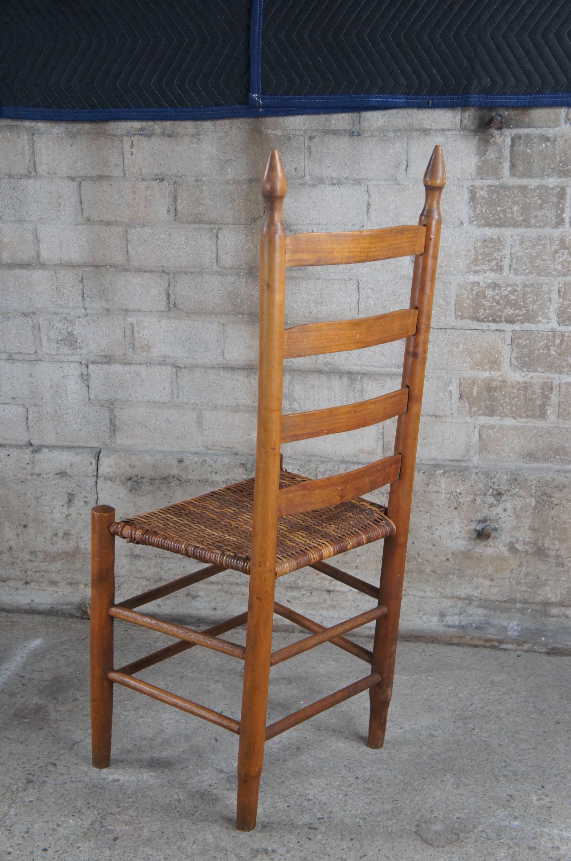 4 Antique Primitive Shaker Oak Farmhouse Country Ladderback Rattan Dining Chairs For Sale 1