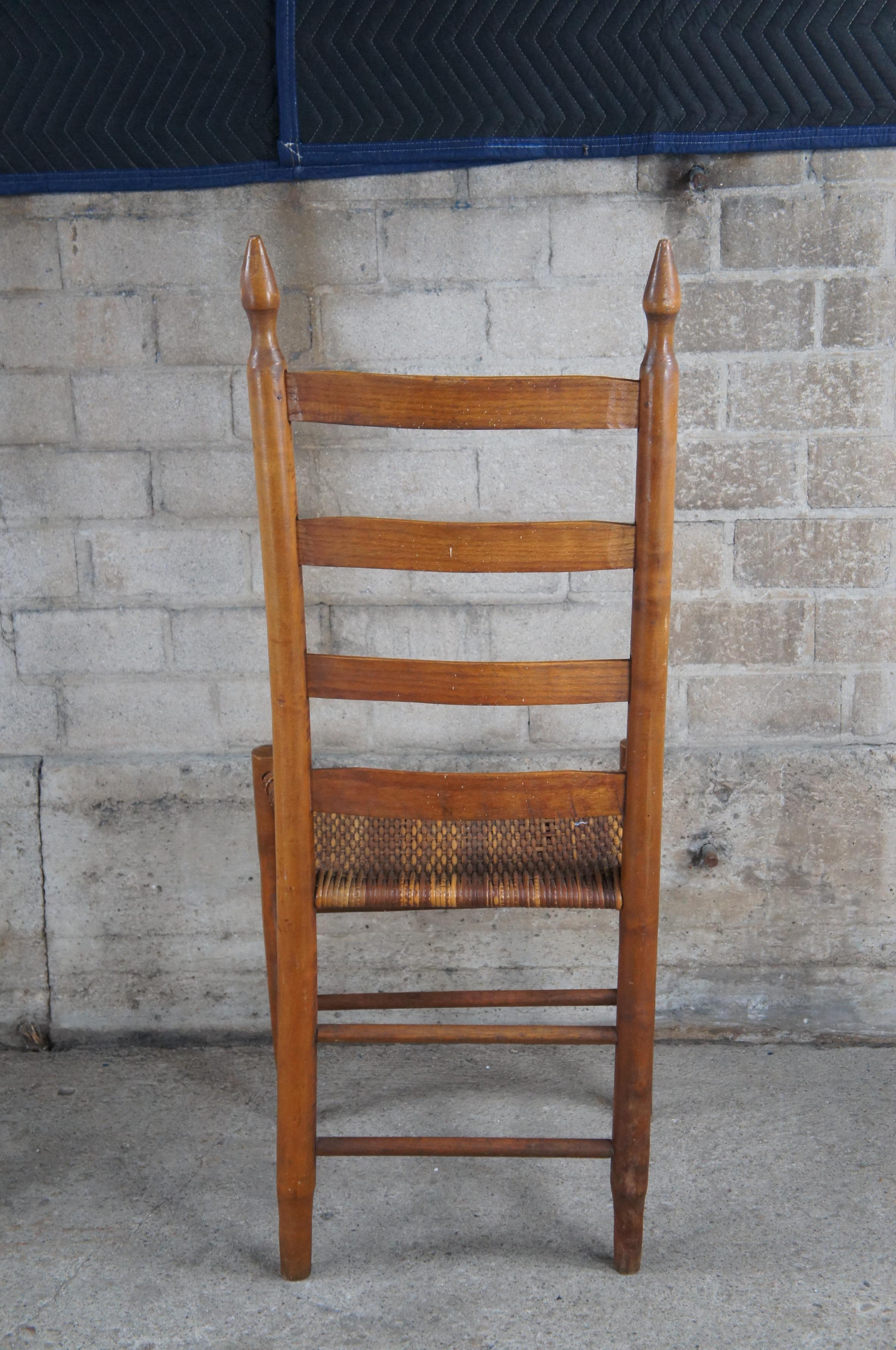 4 Antique Primitive Shaker Oak Farmhouse Country Ladderback Rattan Dining Chairs For Sale 2