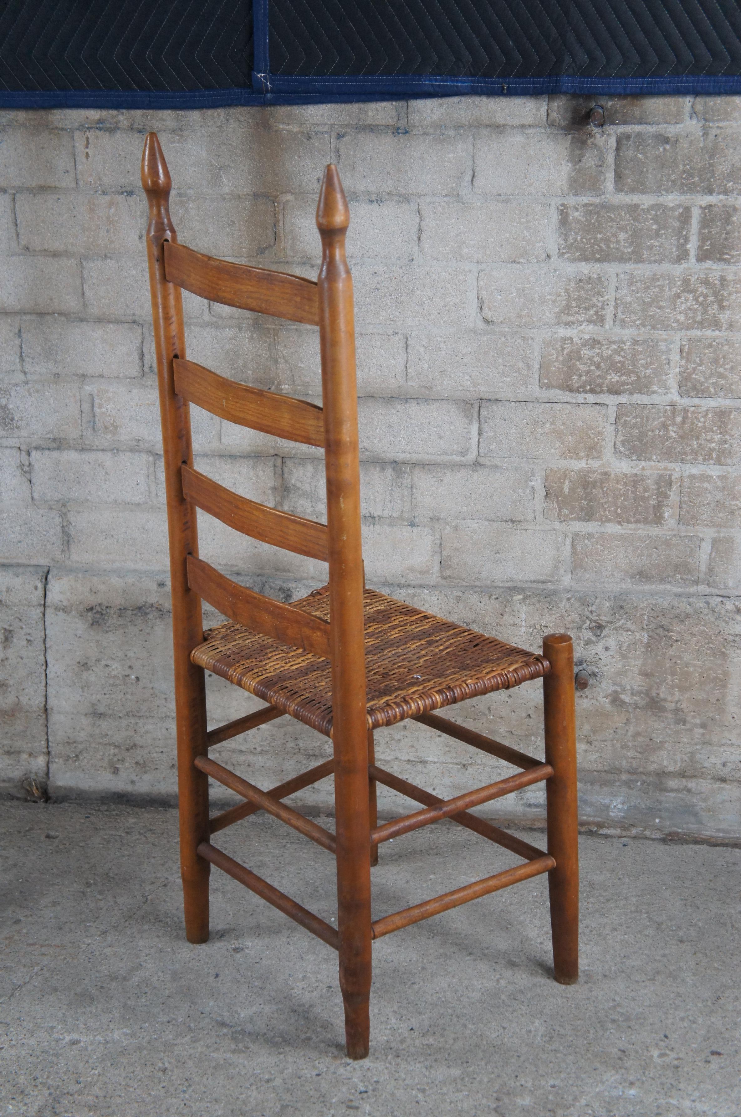 4 Antique Primitive Shaker Oak Farmhouse Country Ladderback Rattan Dining Chairs For Sale 3