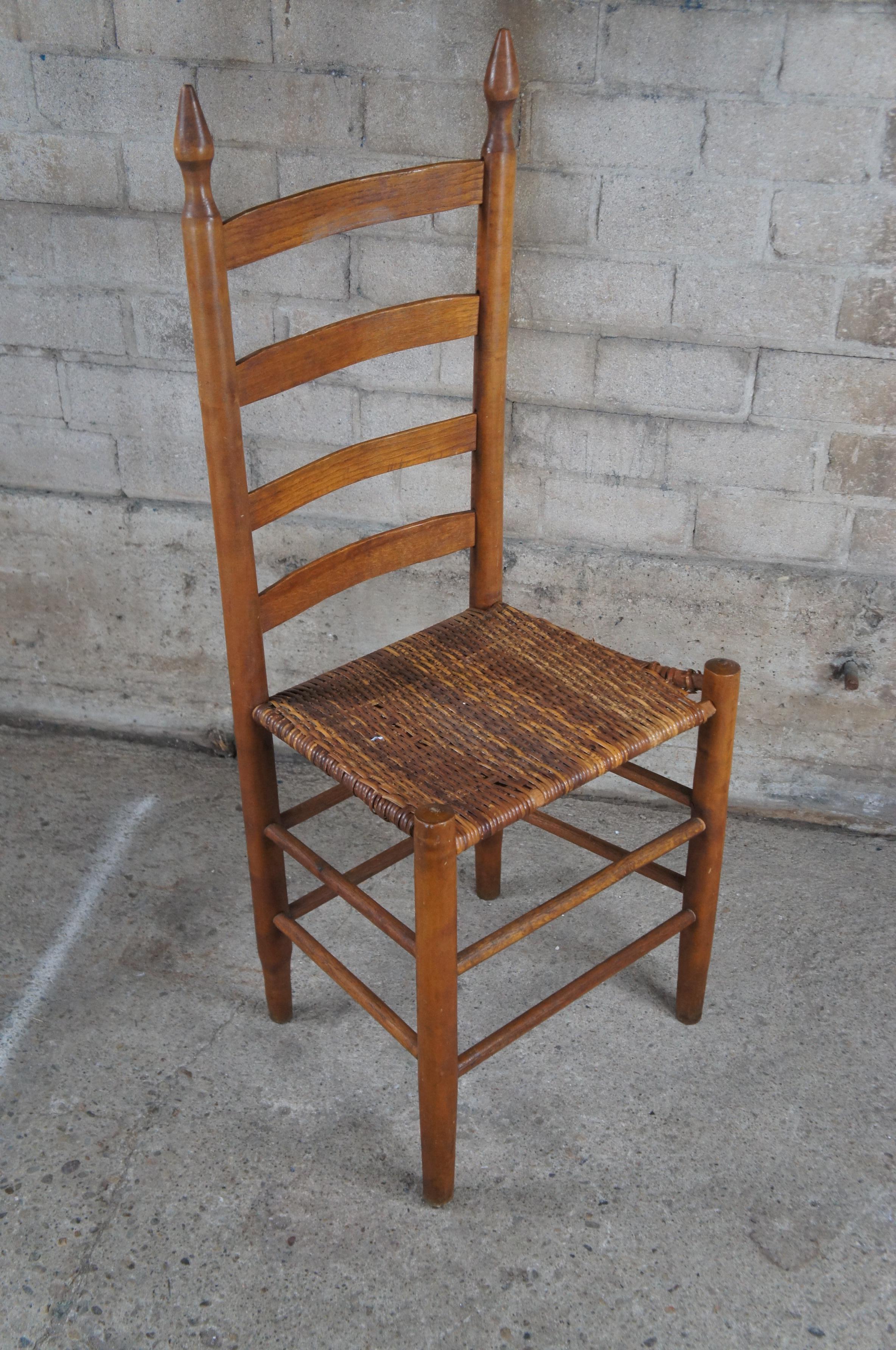 4 Antique Primitive Shaker Oak Farmhouse Country Ladderback Rattan Dining Chairs For Sale 4