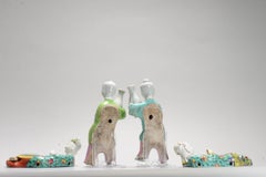 4 Antique Qianlong Chinese Statue Porcelain Wall Pocket Vase Figures, 18th C.