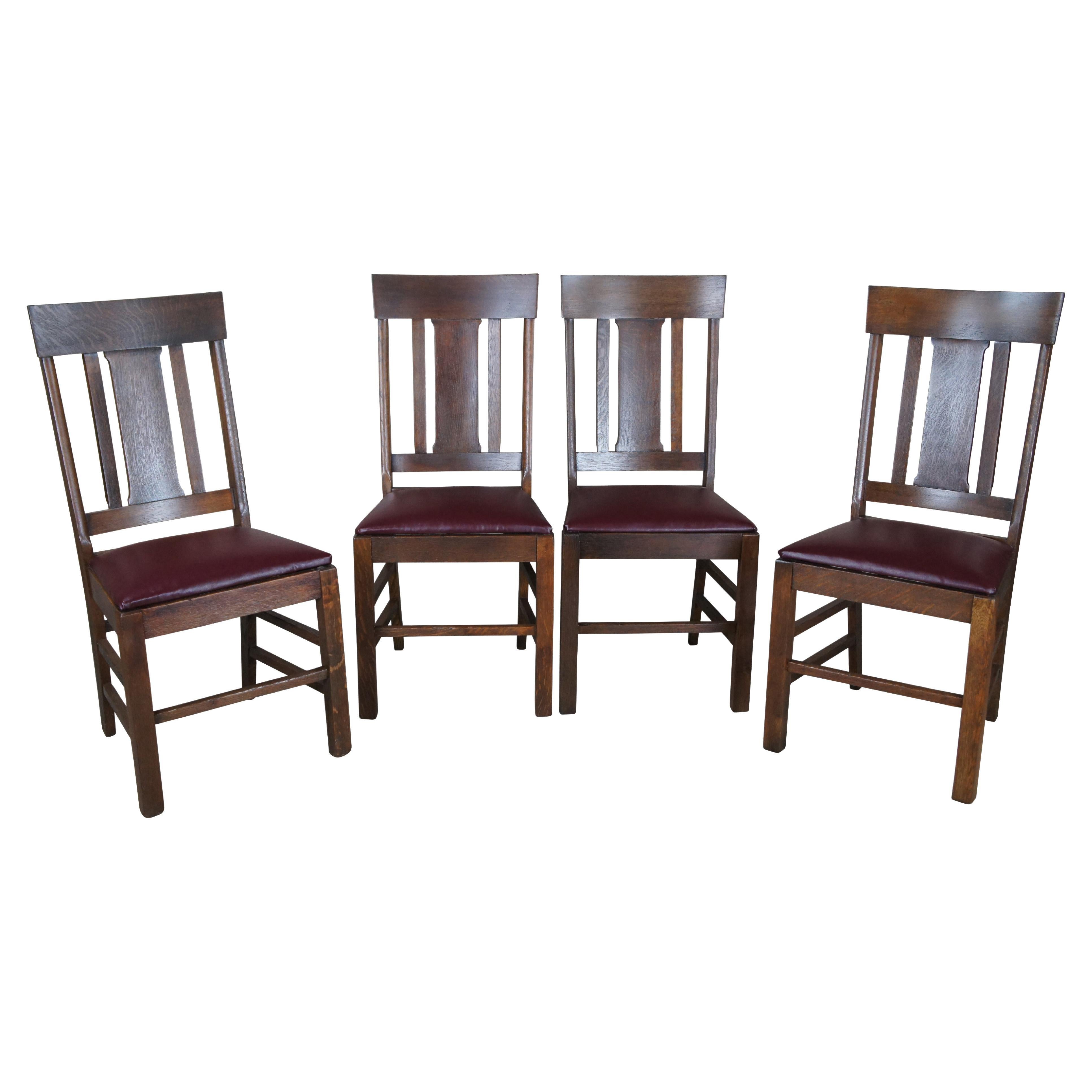 4 Antique Quartersawn Oak Mission Arts & Crafts Style Slat Back Dining Chairs For Sale