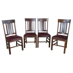 4 Chaises de salle à manger antiques en Oak Quartersawn, style Mission Arts & Craft, à dossier à lamelles
