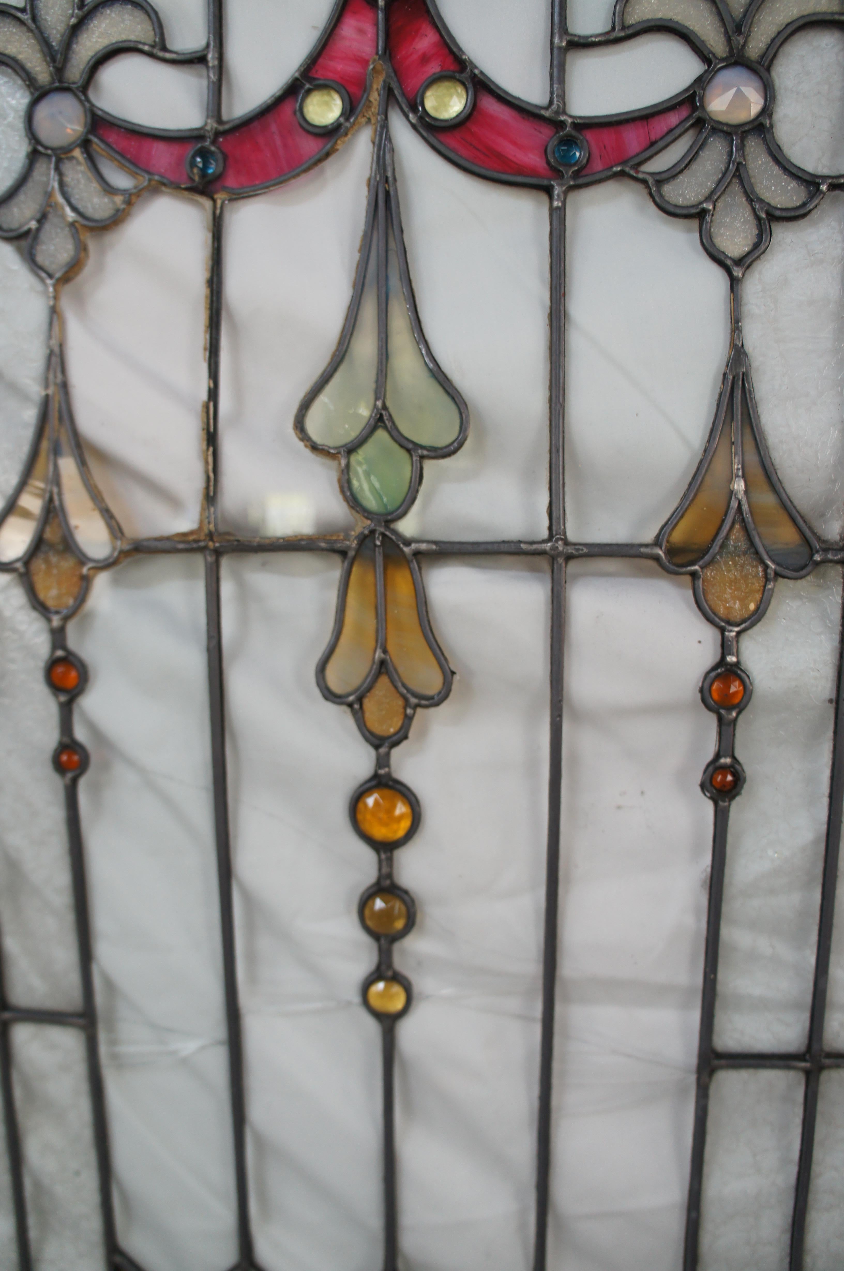 4 antike, aufgearbeitete, französische, neoklassizistische Blei-Glas-Leinwände mit Juwelen, 38
