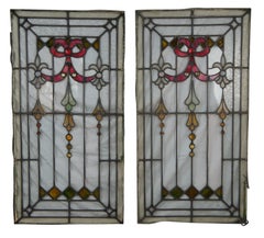 4 Antique Reclaimed French Neoclassical Leaded Stained Glass Jeweled Windows 38"