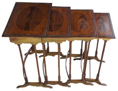 4 Antique Regency Flame Mahogany Inlaid Nesting Side Accent Tables Sheraton