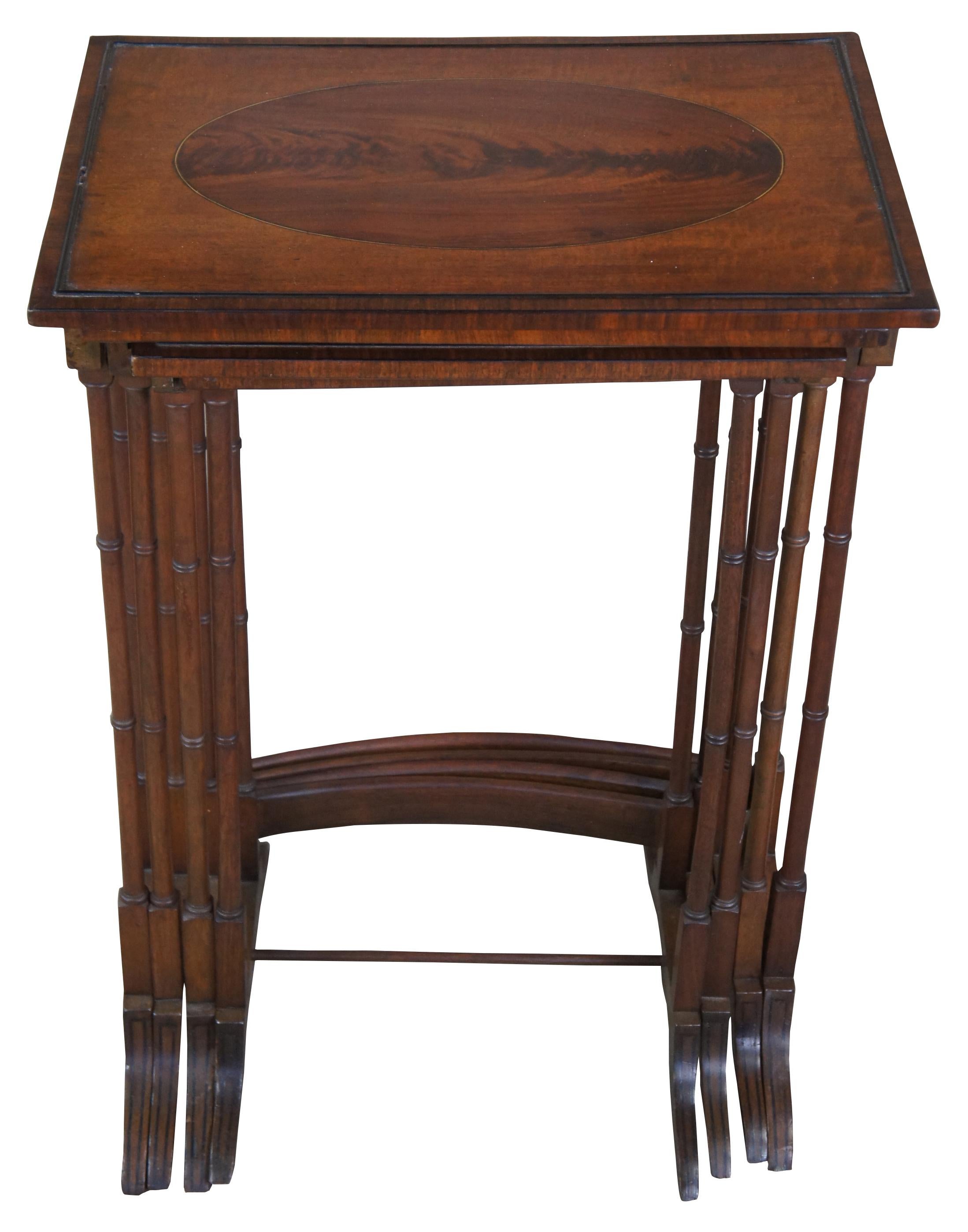 4 Antique Regency Flame Mahogany Inlaid Nesting Side Accent Tables Sheraton In Good Condition In Dayton, OH