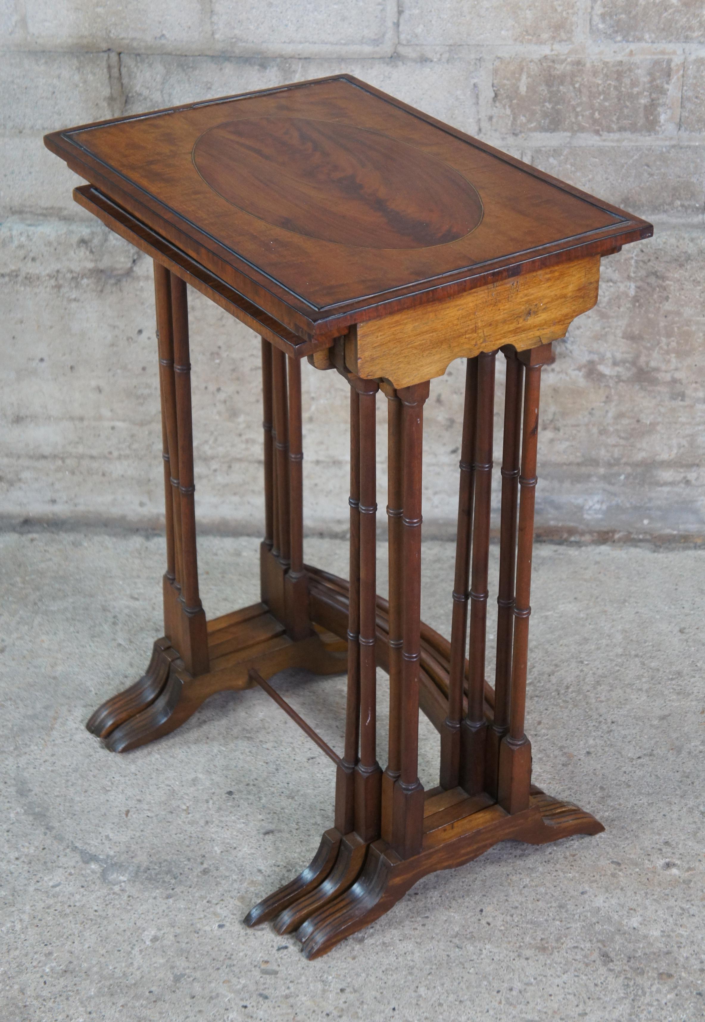 19th Century 4 Antique Regency Flame Mahogany Inlaid Nesting Side Accent Tables Sheraton