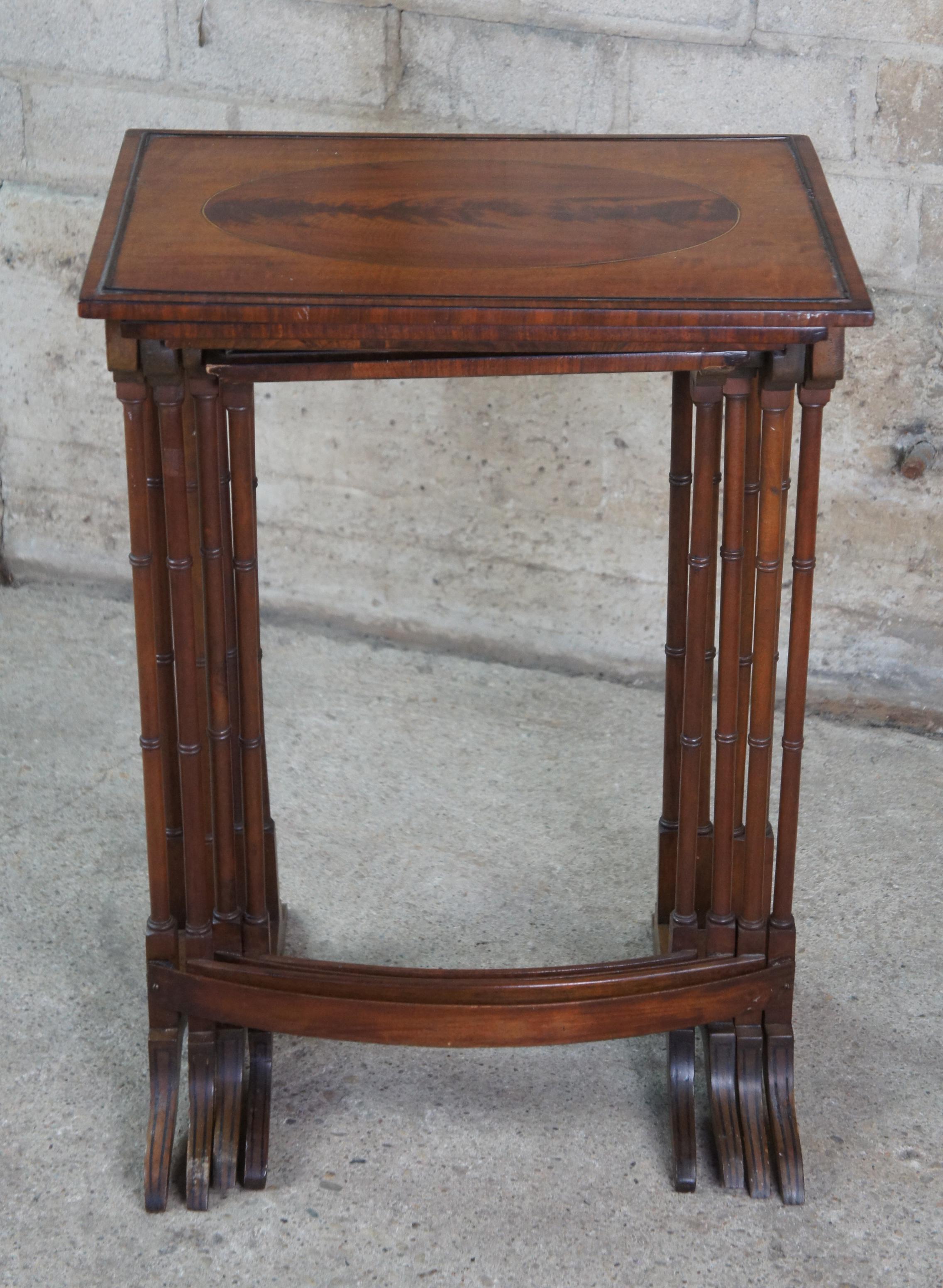 4 Antique Regency Flame Mahogany Inlaid Nesting Side Accent Tables Sheraton 2
