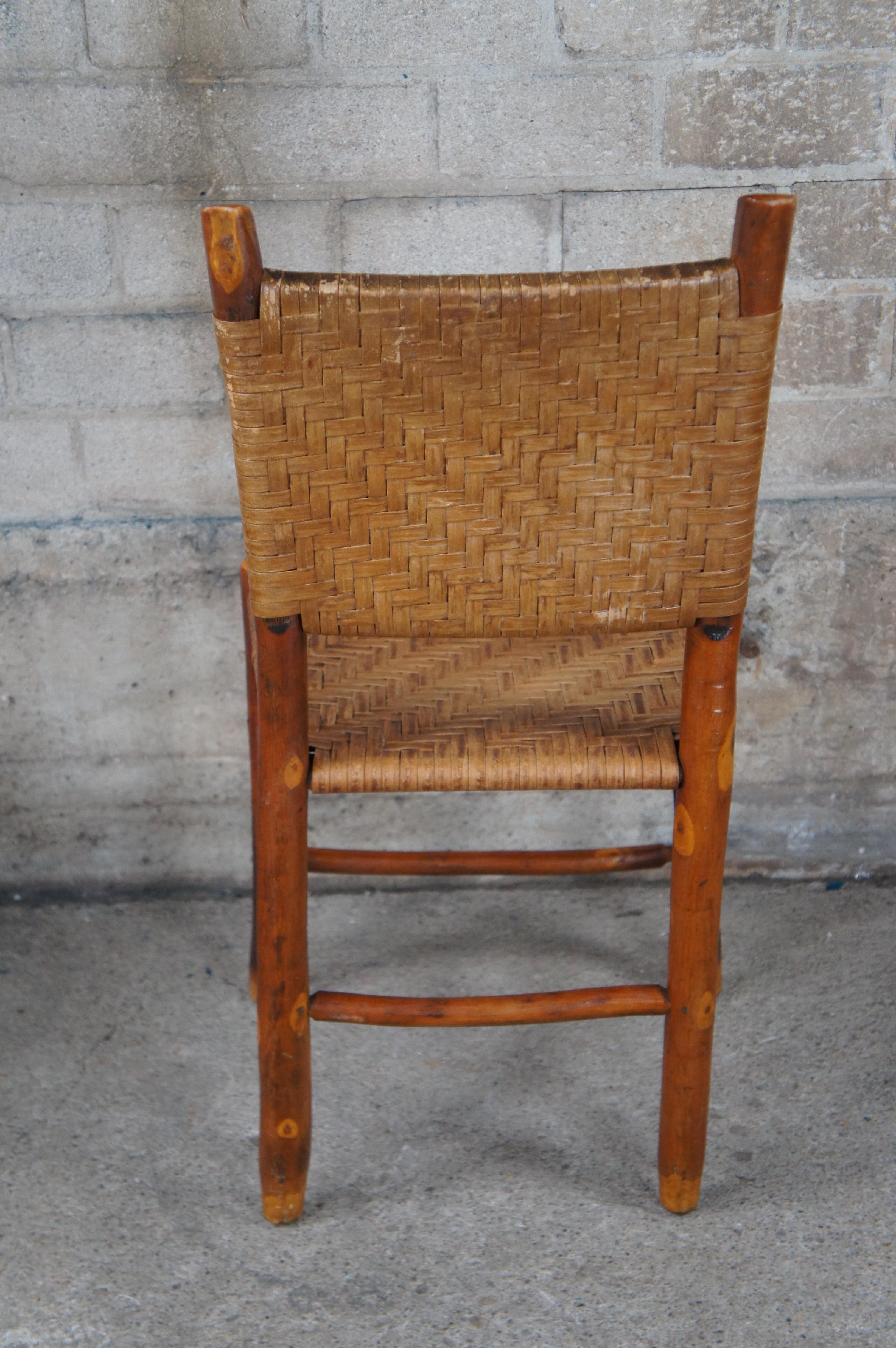 20th Century 4 Antique Rustic Hickory Rattan Adirondak Lodge Farmhouse Dining Chairs