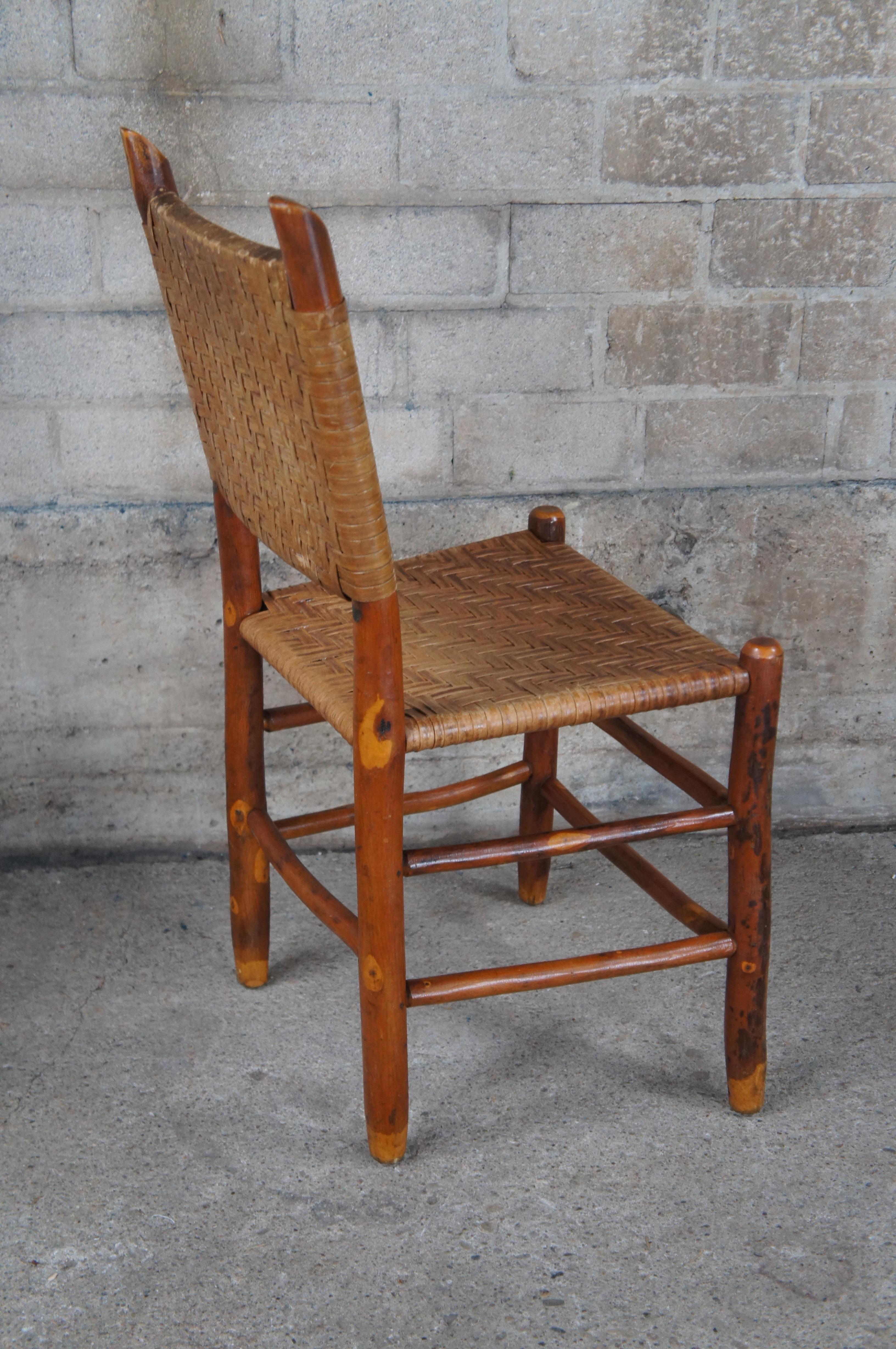 4 Antique Rustic Hickory Rattan Adirondak Lodge Farmhouse Dining Chairs 1