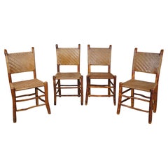 4 Used Rustic Hickory Rattan Adirondak Lodge Farmhouse Dining Chairs