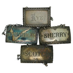 4 Antique Sterling Silver Bourbon Scotch Sherry Rye Liquor Decanter Labels 50g